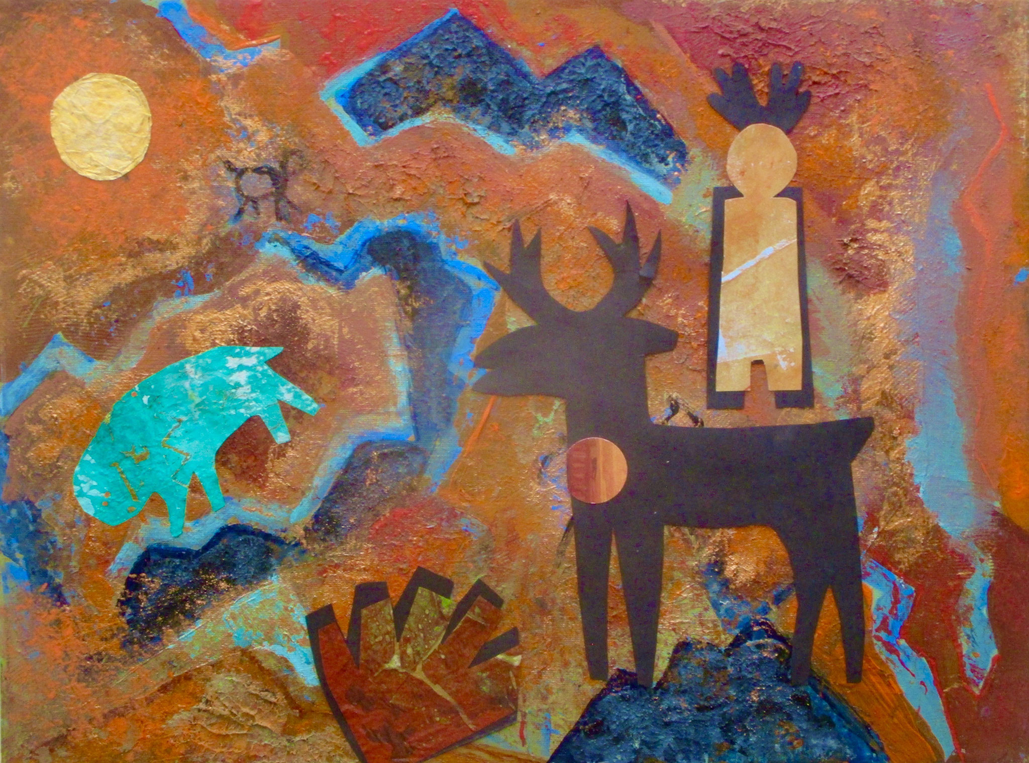 Sacred Lands, acrylic, collage on canvas, 16 x 12 SOLD
