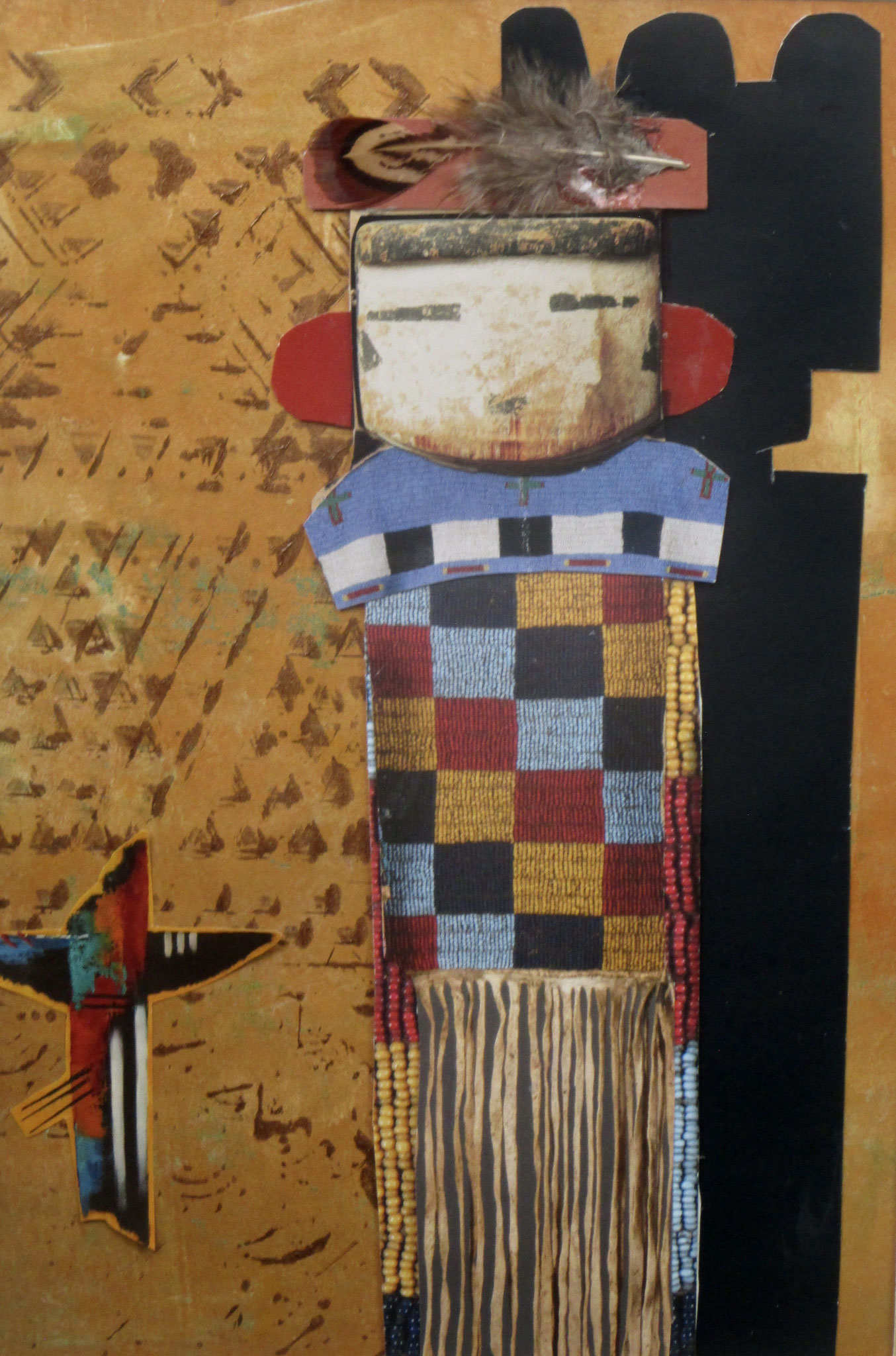 Sacajawea (Bird Woman), Acrylic, collage, feather on paper, 11 x 14 matted