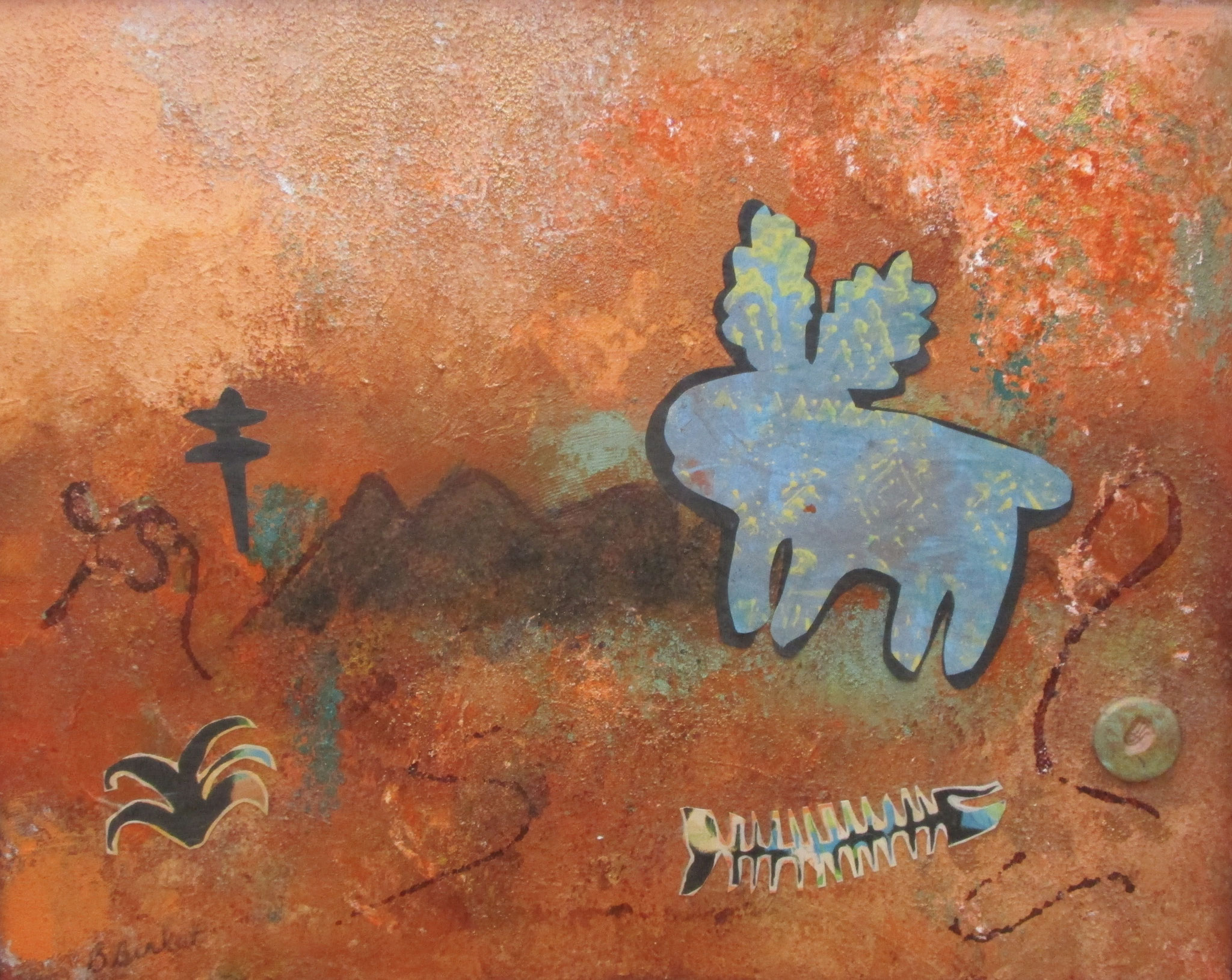 In the Land of the Moose, acrylic/collage on canvas, 20 x 16