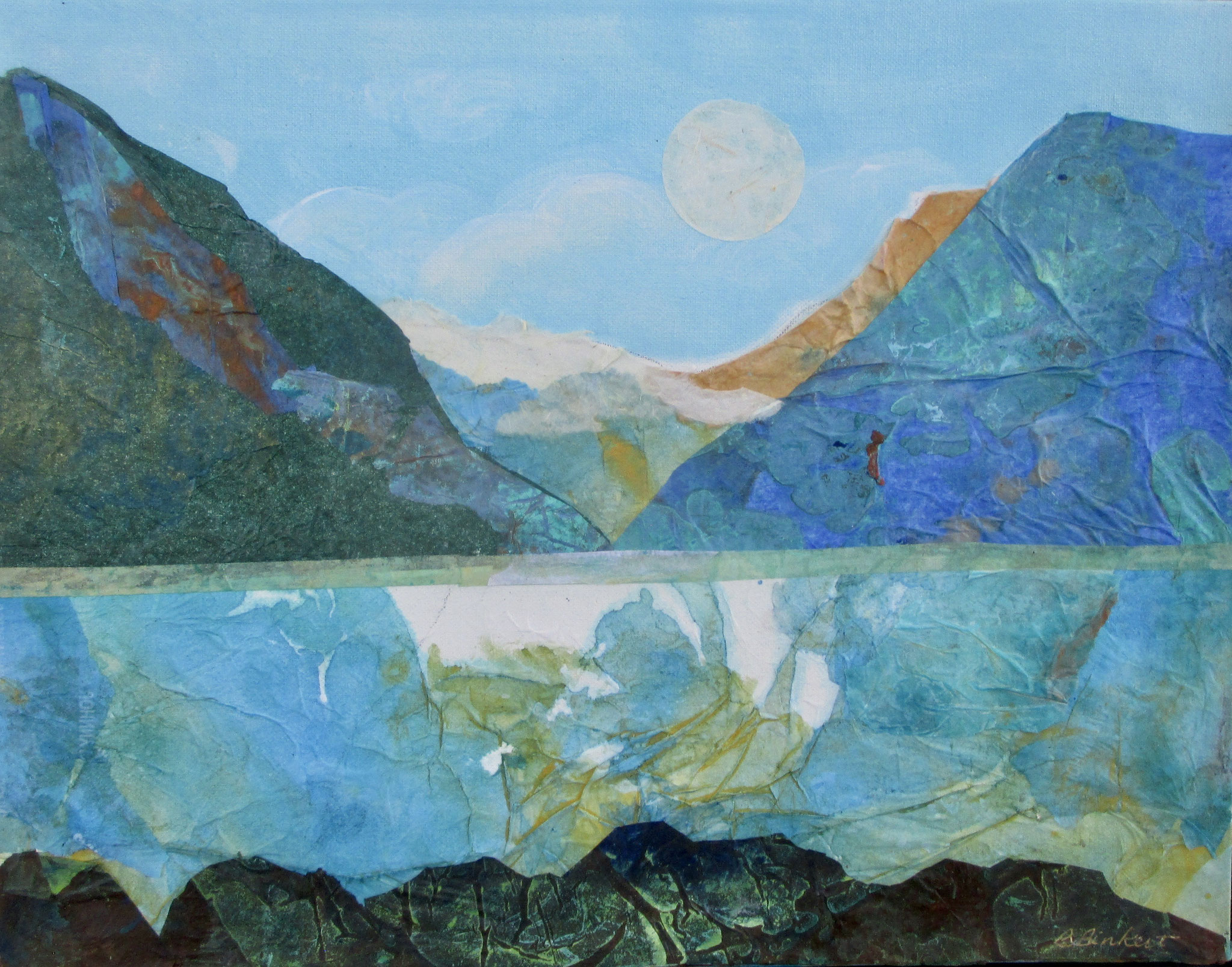 Mirror Lake, mixed media on canvas, 14 x 18, SOLD