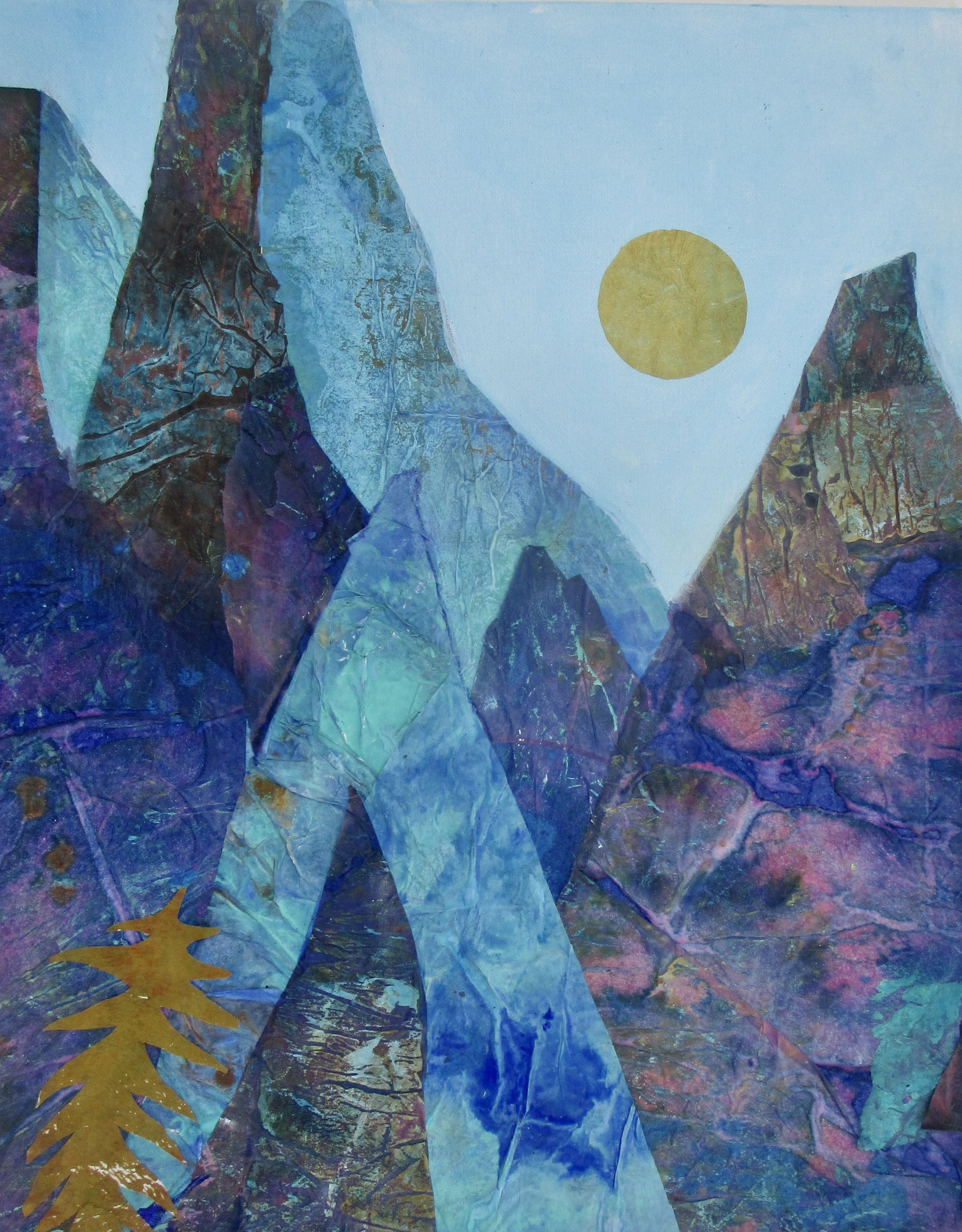 Tres Piedras, mixed media on canvas, 18 x 14 