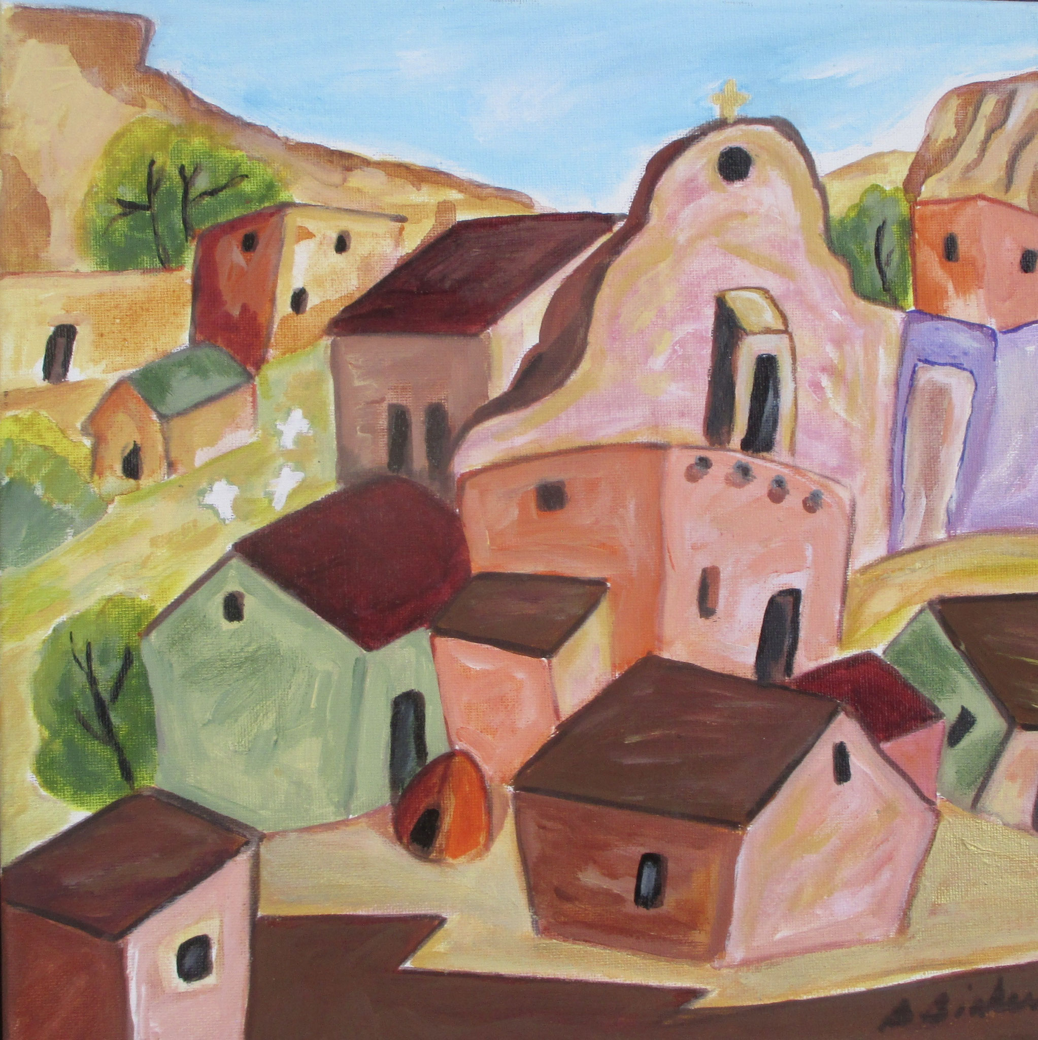 Pueblo Village, acrylic on canvas, 12 x 12 SOLD