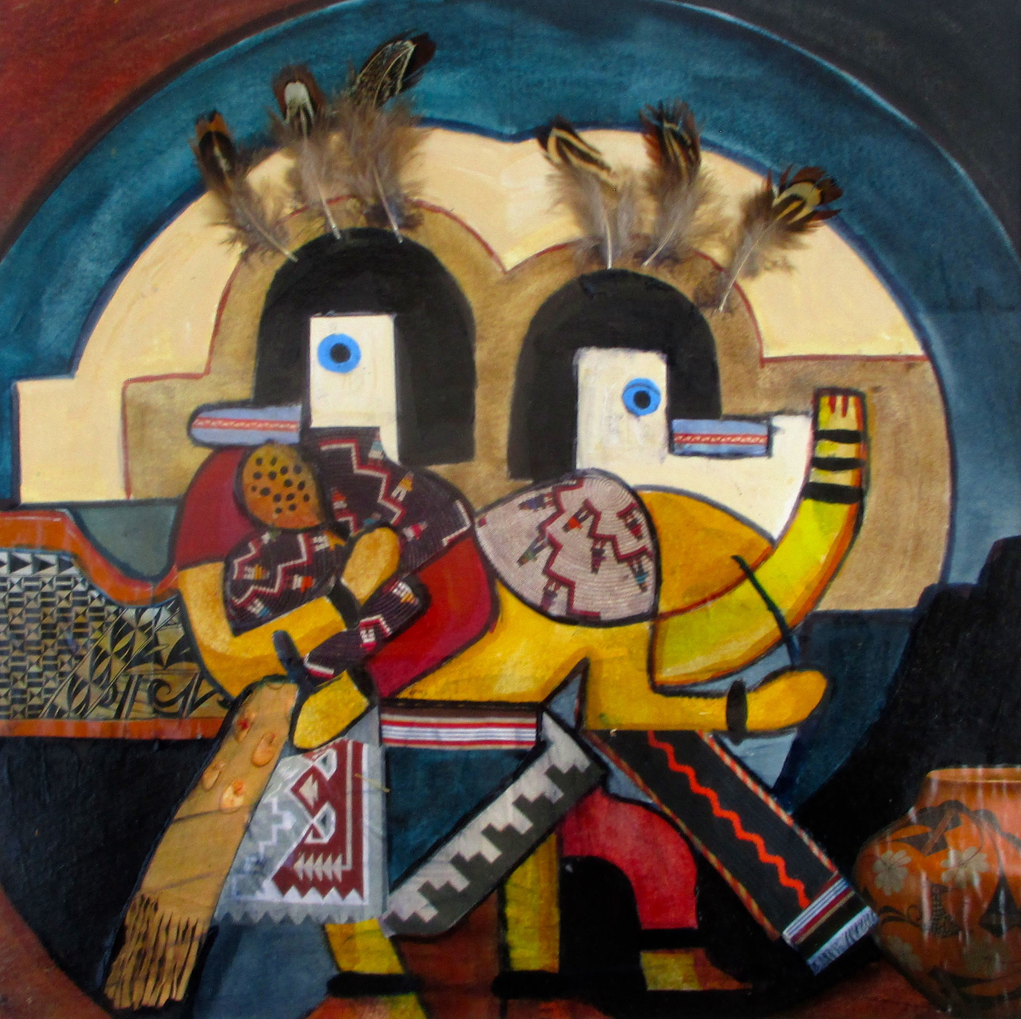 San Geronimo Runners, acrylic, collage on paper, 16 x 16 SOLD