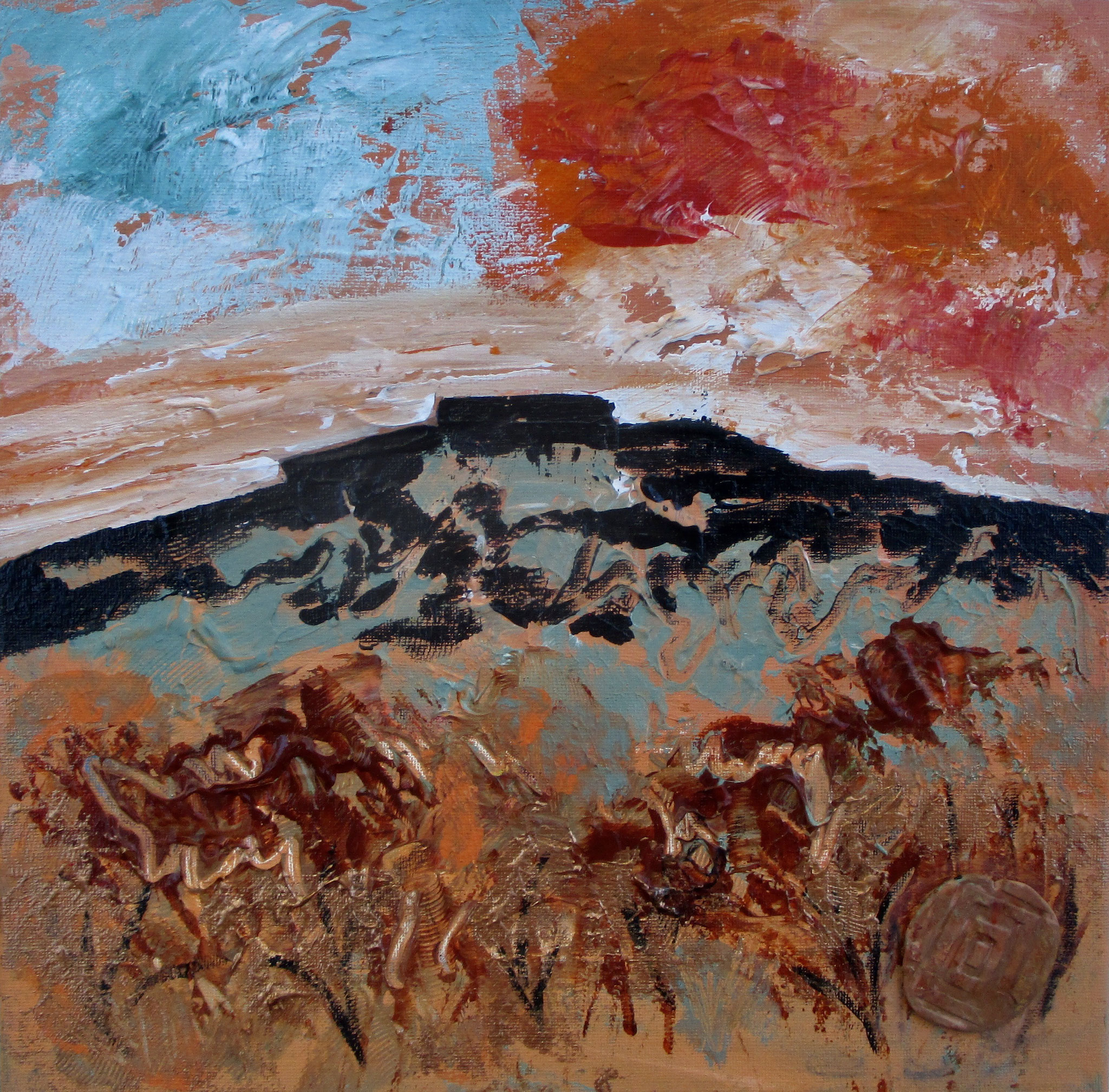 Black Mesa, acrylic, clay on canvas, 12 x 12
