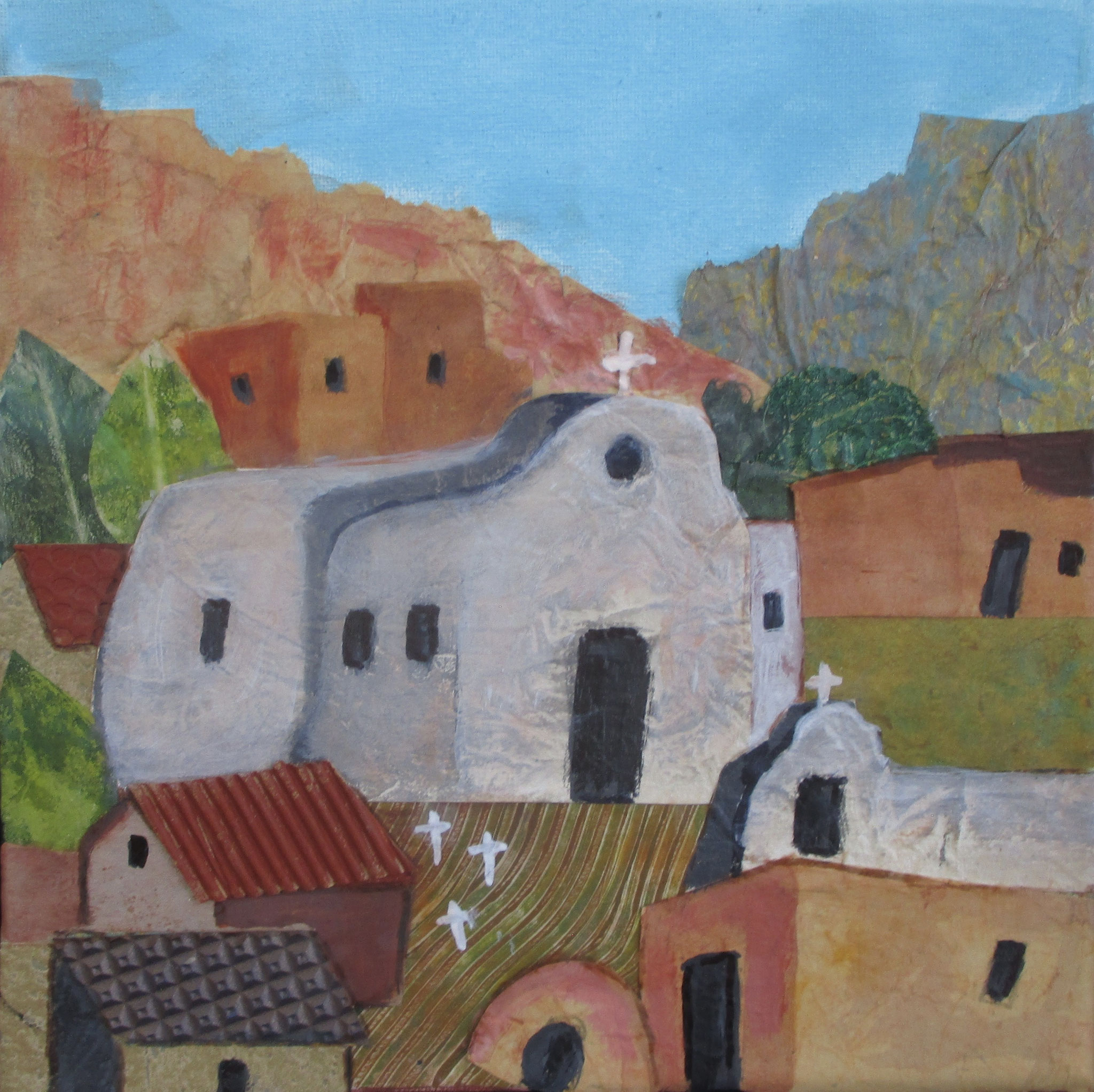 Pueblo Village, mixed media, 10x10