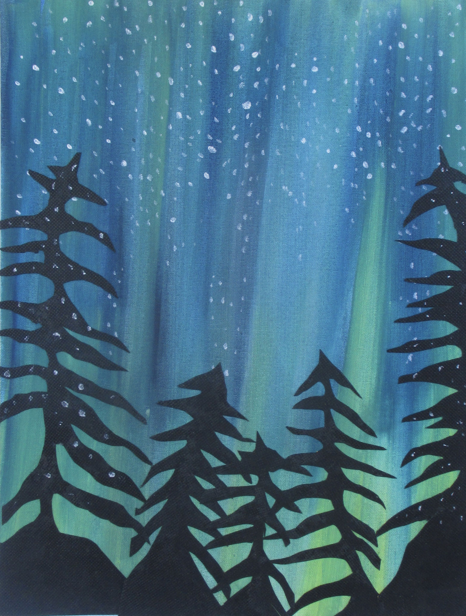 Northern Lights, mixed media, 18x14