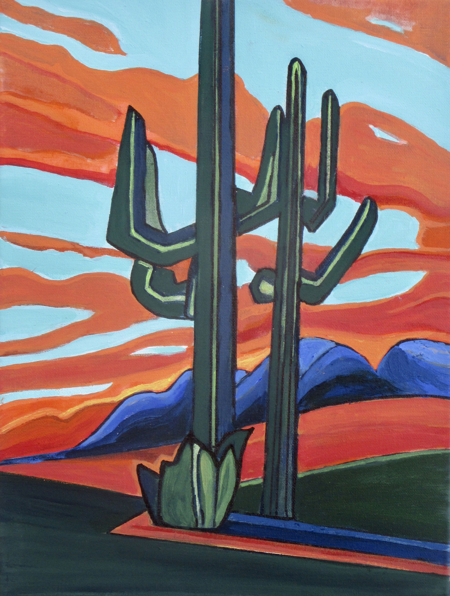 Suguaro Sunset, acrylic on canvas, 16 x 12 SOLD