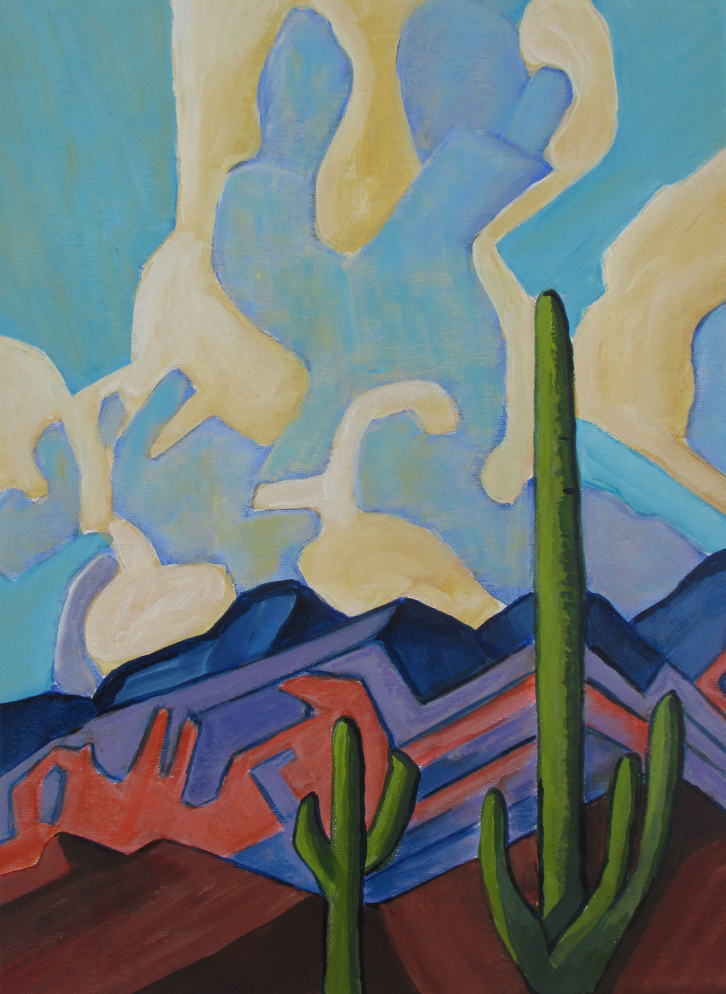 Saguaro, acrylic on canvas, 12 x 16