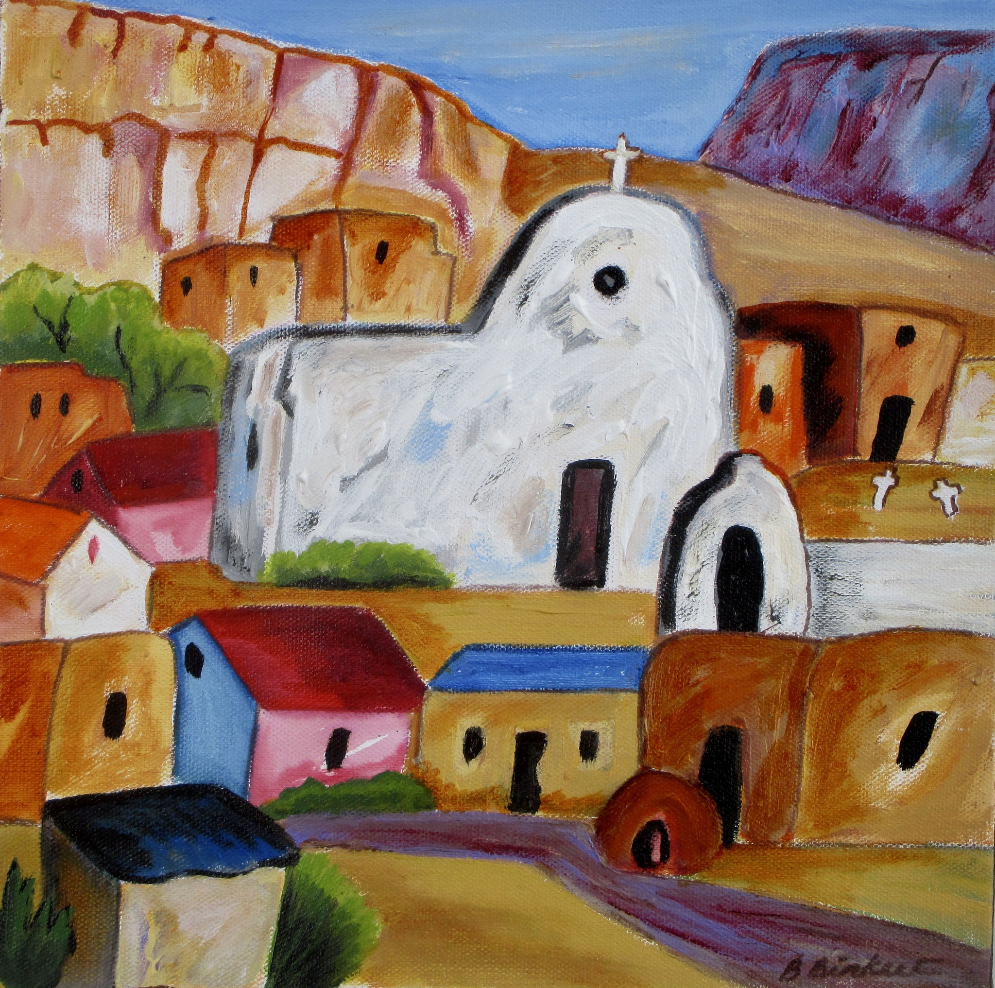 Pueblo Village, acrylic on canas, 12 x 12 SOLD