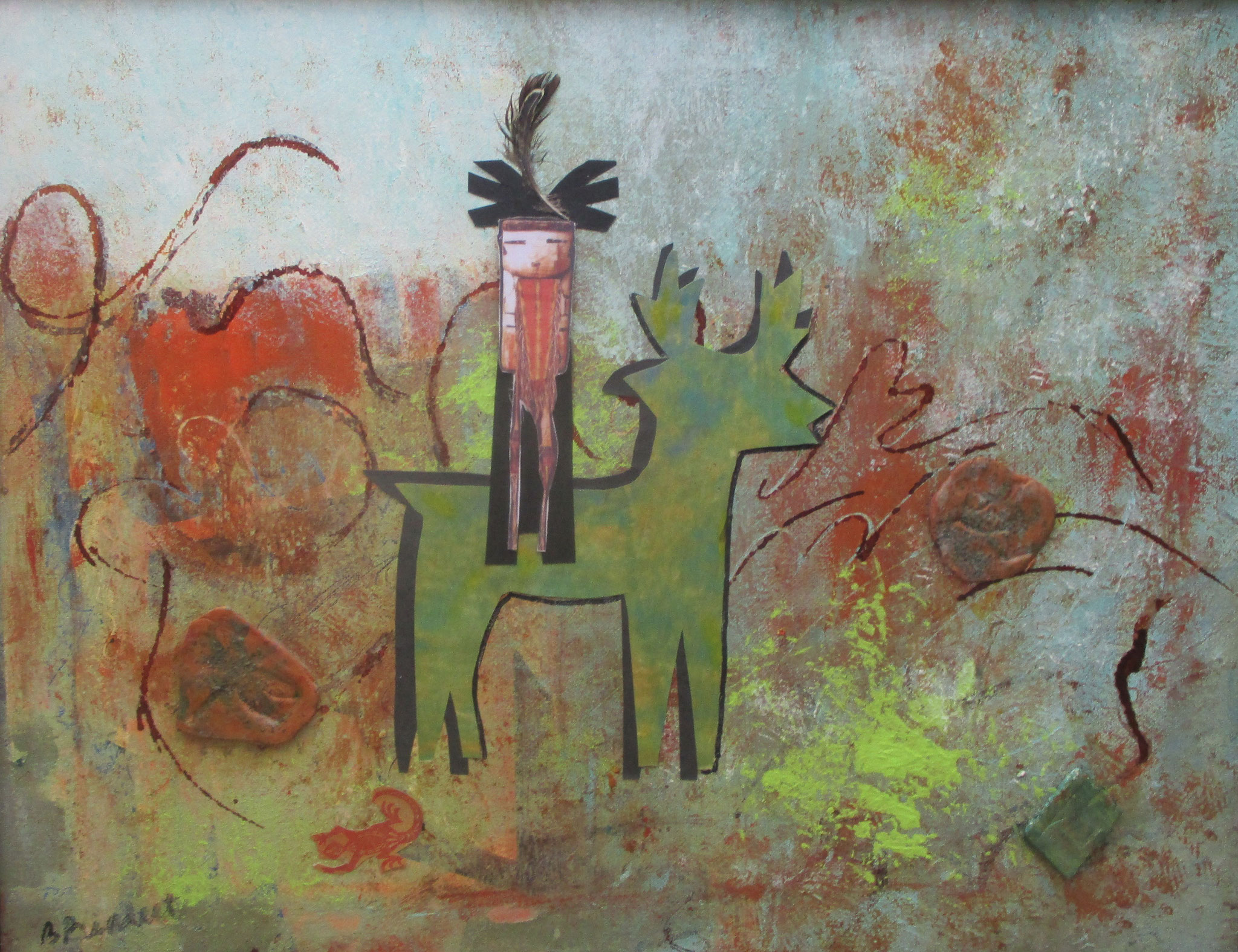 Sowi-ing Mana (Deer Woman), acrylic/collage on canvas, 18 x 14 SOLD