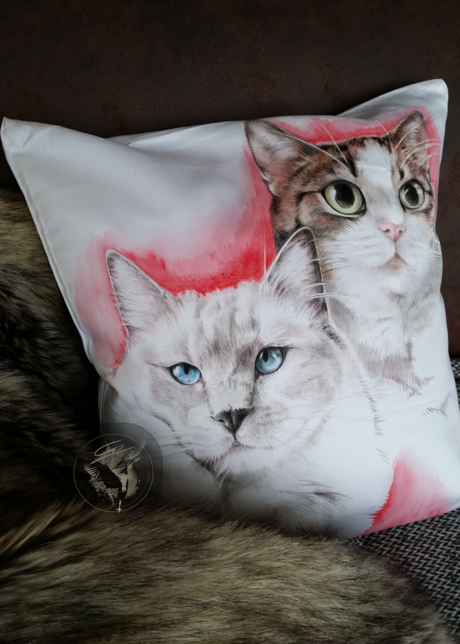 Kuschelkissen "Anton und Luna", Textilmalerei