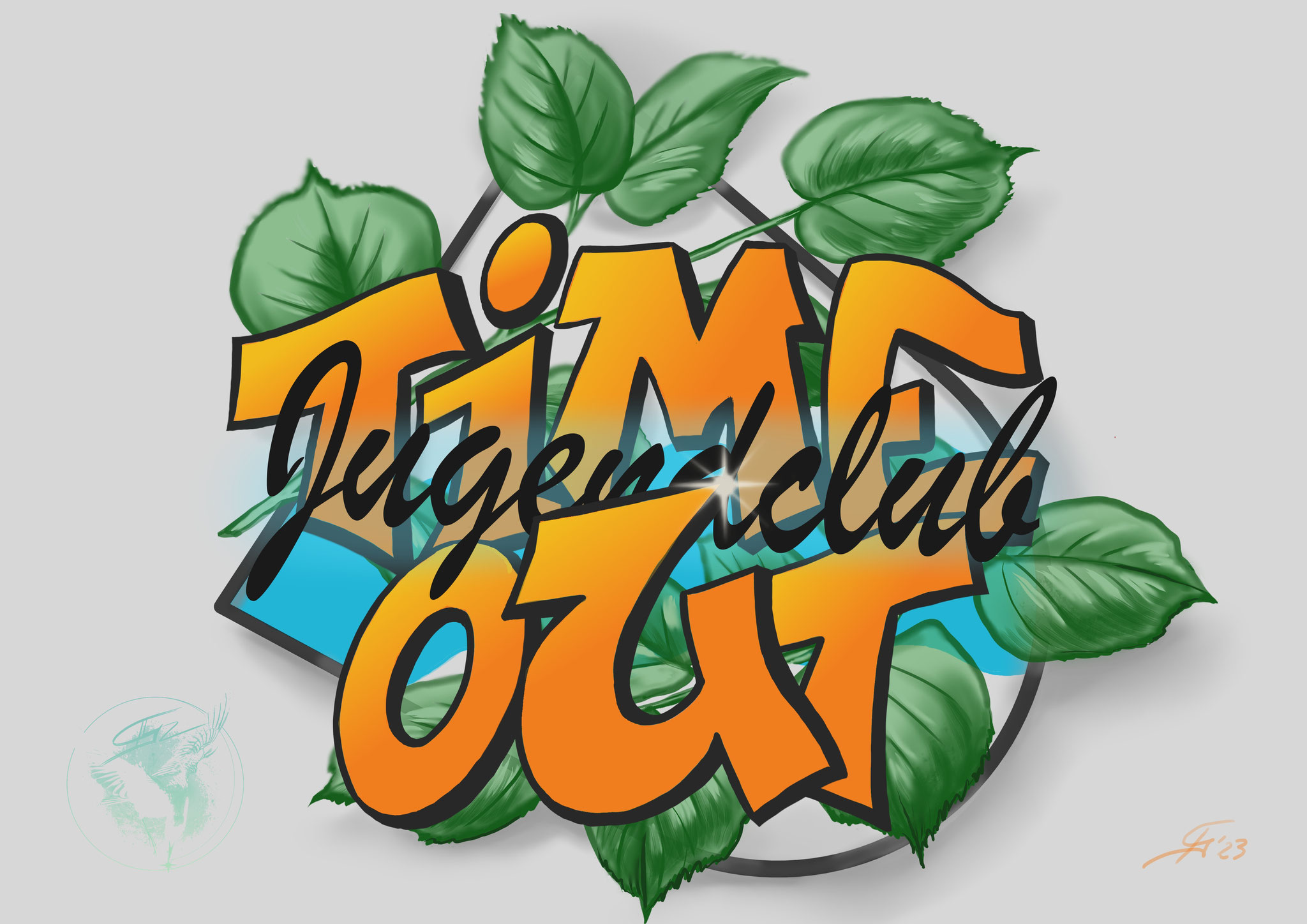 Logodesign Nr. 1 "Time-Out" für ein Wandgemälde für einen Jugendclub in Groß Lindow, Auftragsmalerei am Grafiktablett