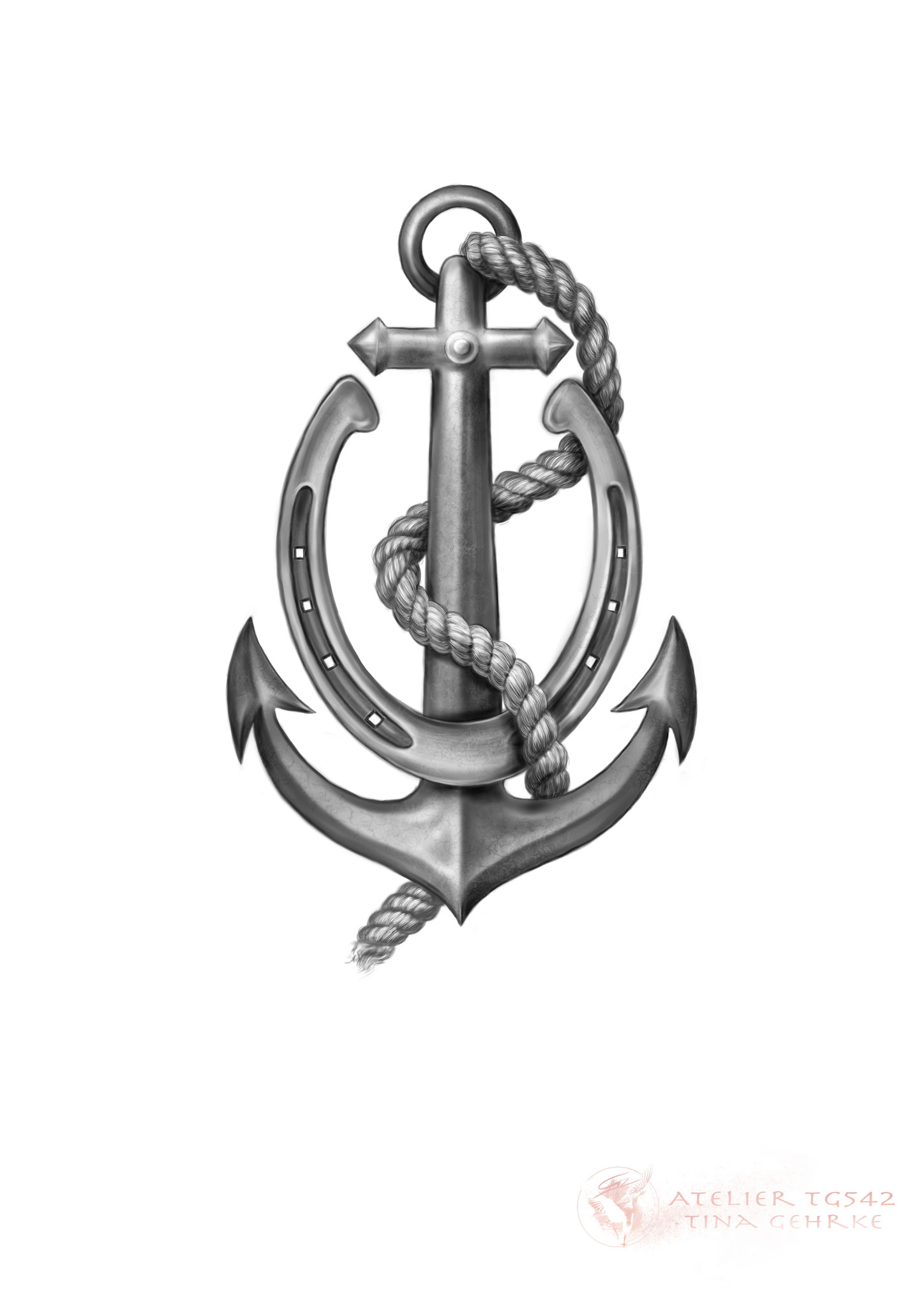 "Anker mit Hufeisen", Tattoo-Design, Malerei am Grafiktablett, Auftragsmalerei