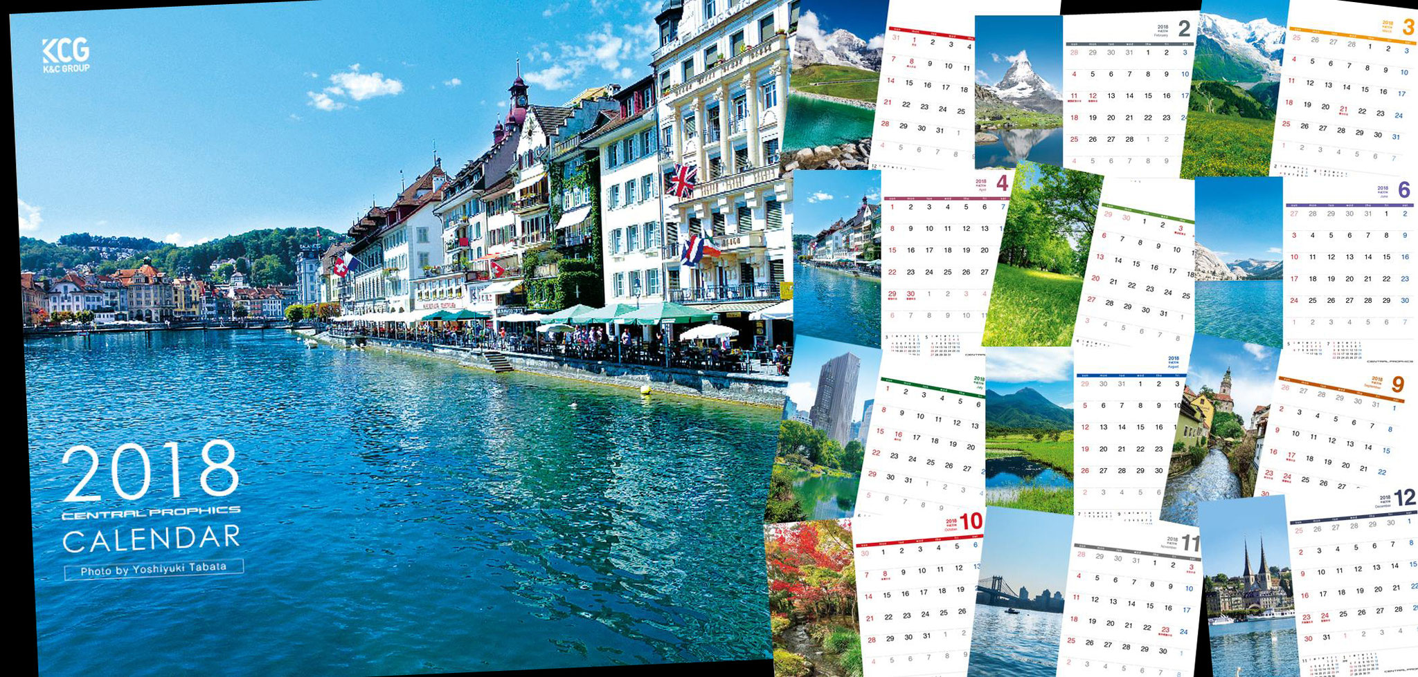2018年度 オリジナル卓上カレンダー　水辺の風景を中心に、雄大な自然や美しい町並みなどの爽やかな雰囲気の写真を集めてみました。