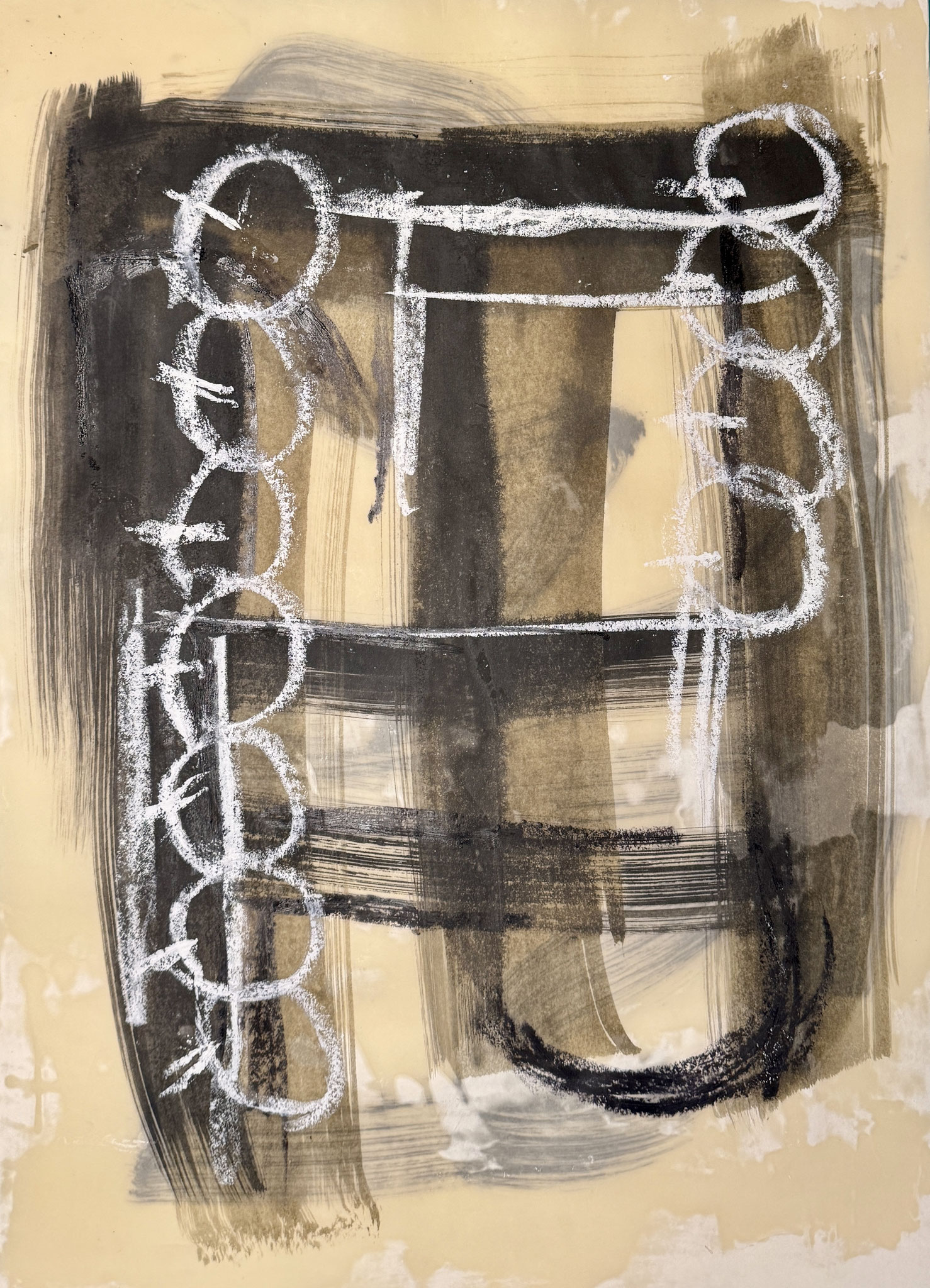 Zeitensystem,Tusche, Wachs und Kreide auf Papier, 50x70 cm