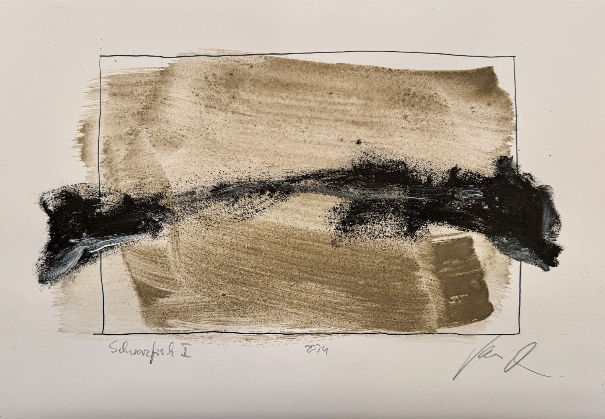  Schwarzfisch I, Pigment und Öl auf Papier, 30x40 cm