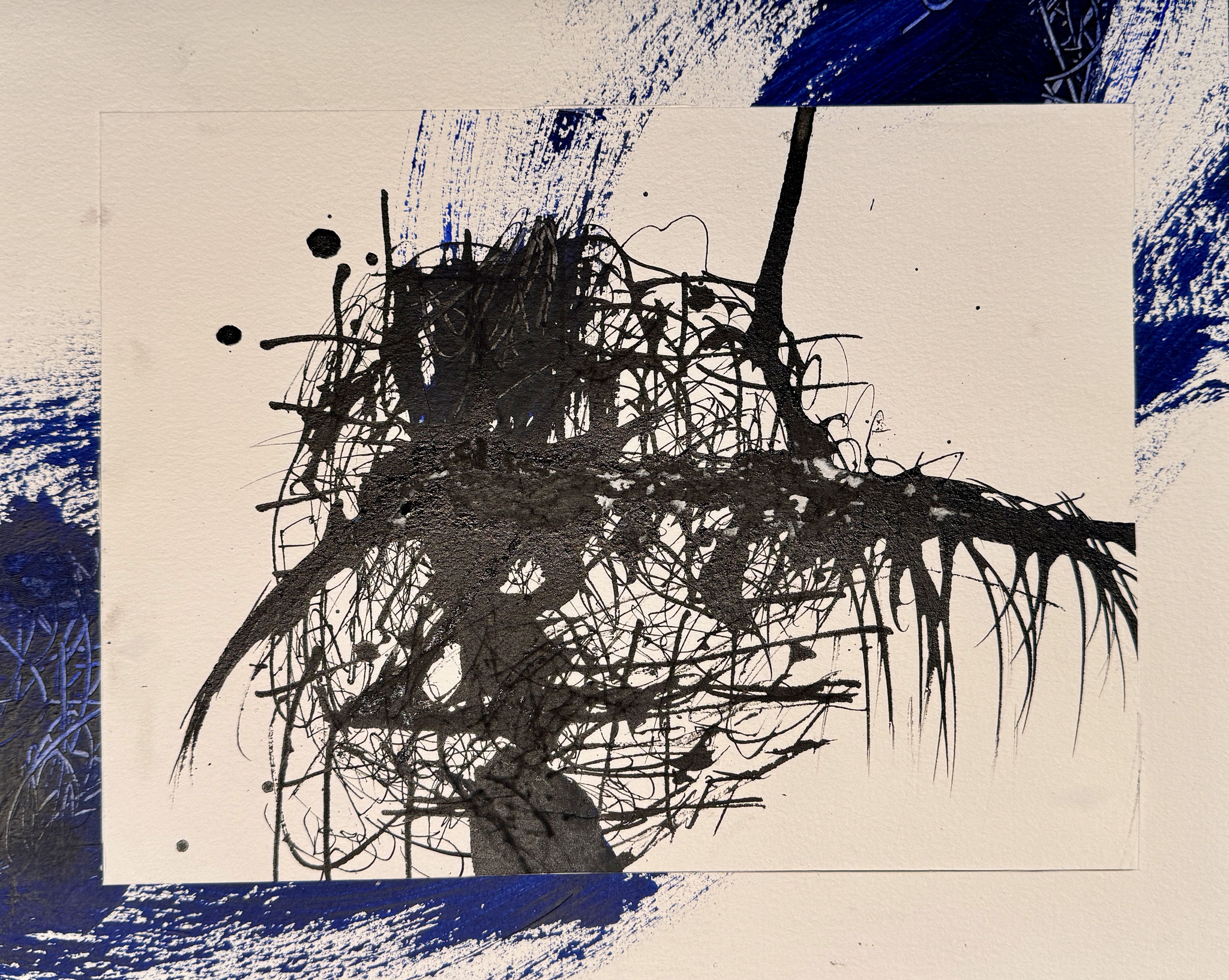 Der Ball (offen und blau), Tusche und Acryl auf Papier