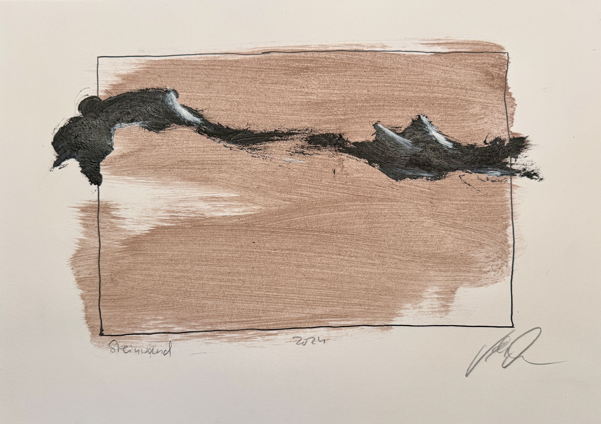 Steinwand, Pigment und Öl auf Papier, 30x40 cm