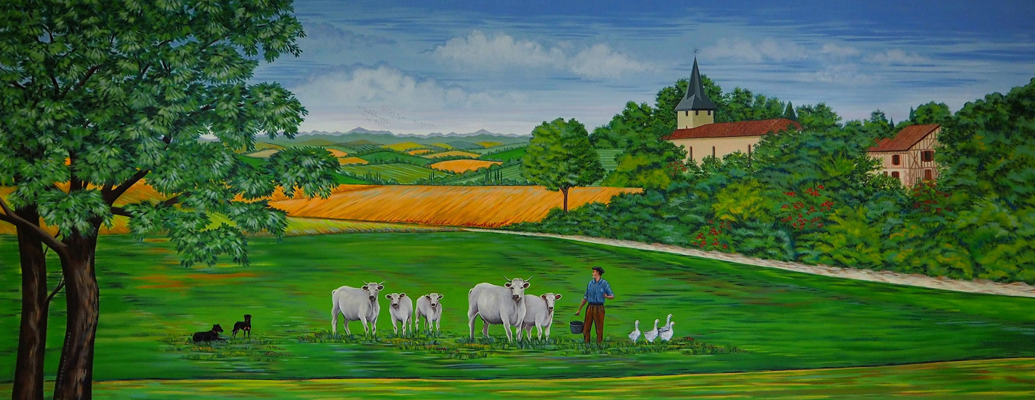 Le village de Gaujan - Peinture murale pour la salle du conseil municipal. 