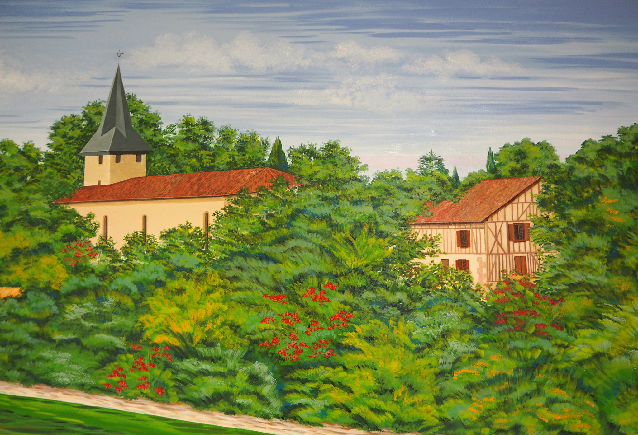Village de Gaujan - Peinture murale pour la salle du conseil municipal - détail : 1m x 1m.