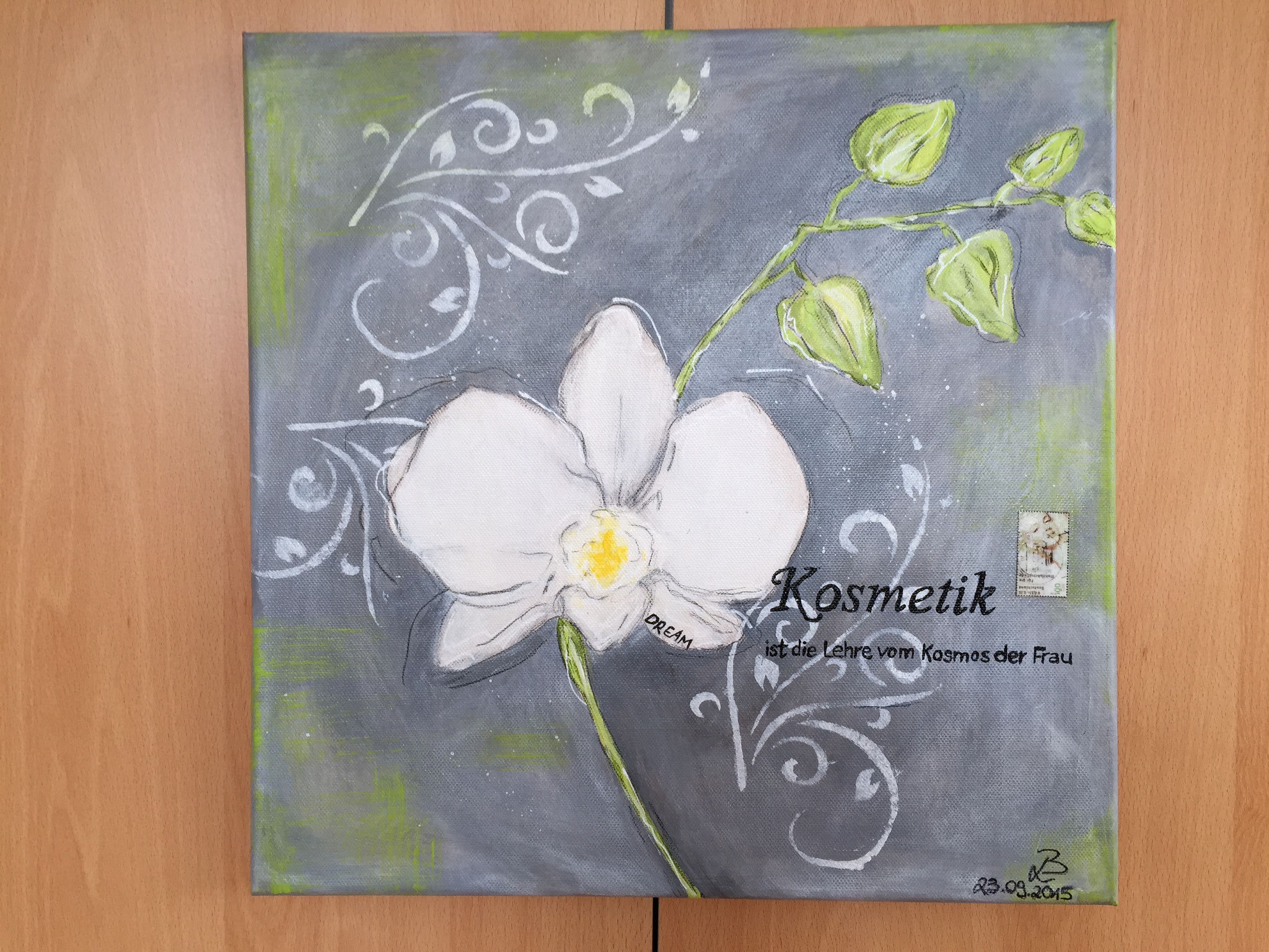 Collage mit Acrylfarbe und andere Materialien