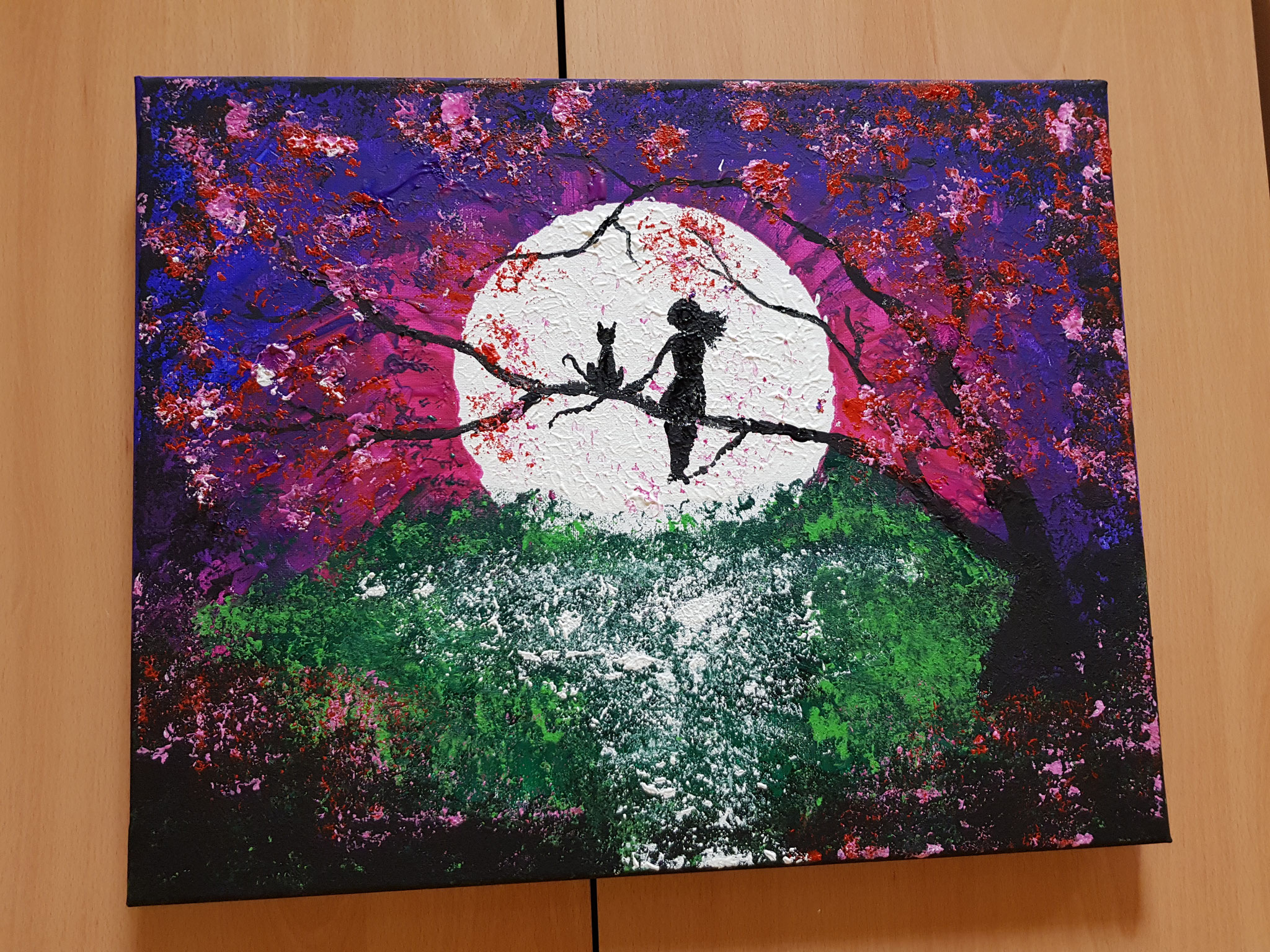 Acrylfarbe mit Alufolie aufgetragen