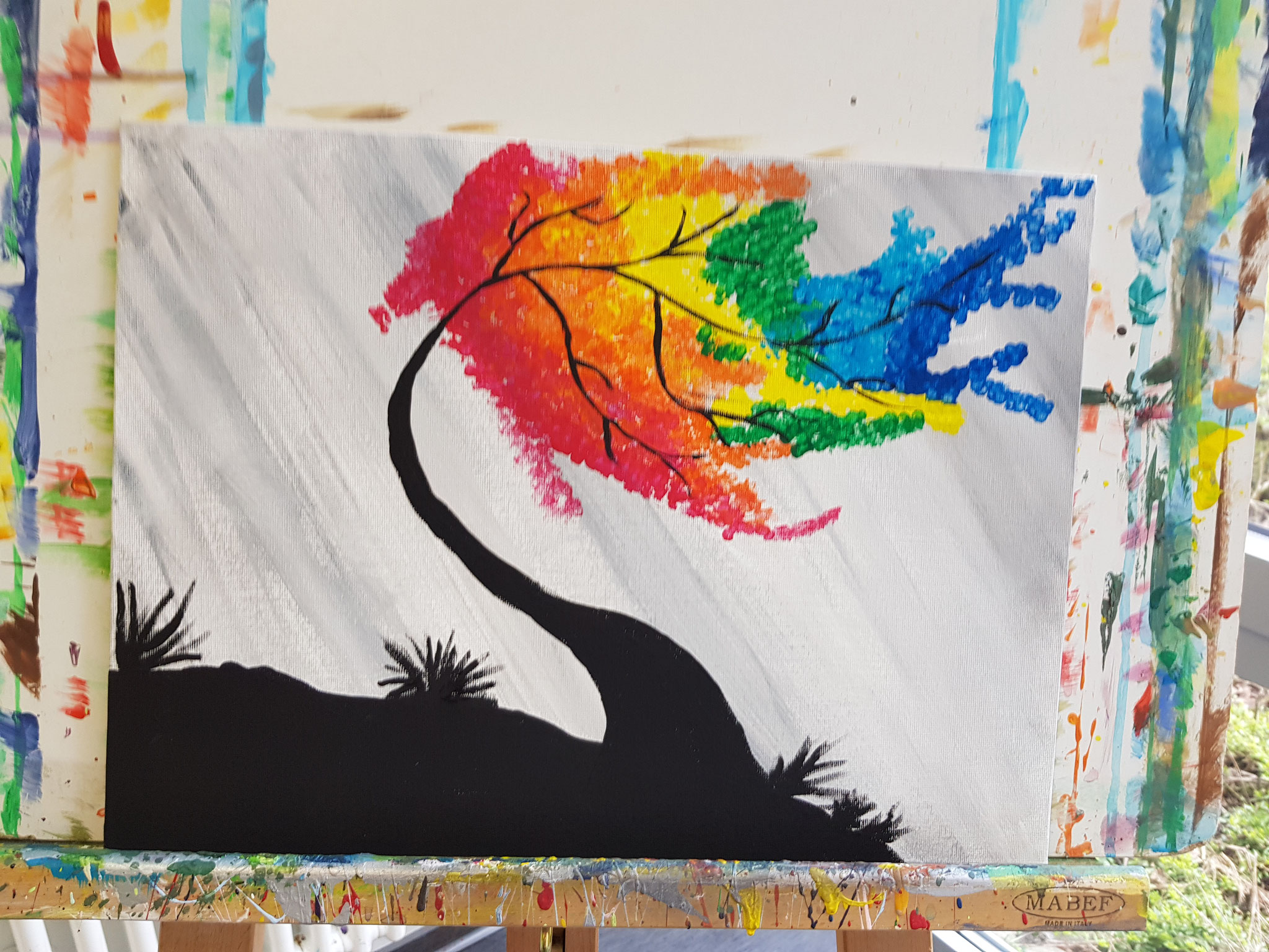 Acrylfarbe mit Wattestäbchen aufgetragen