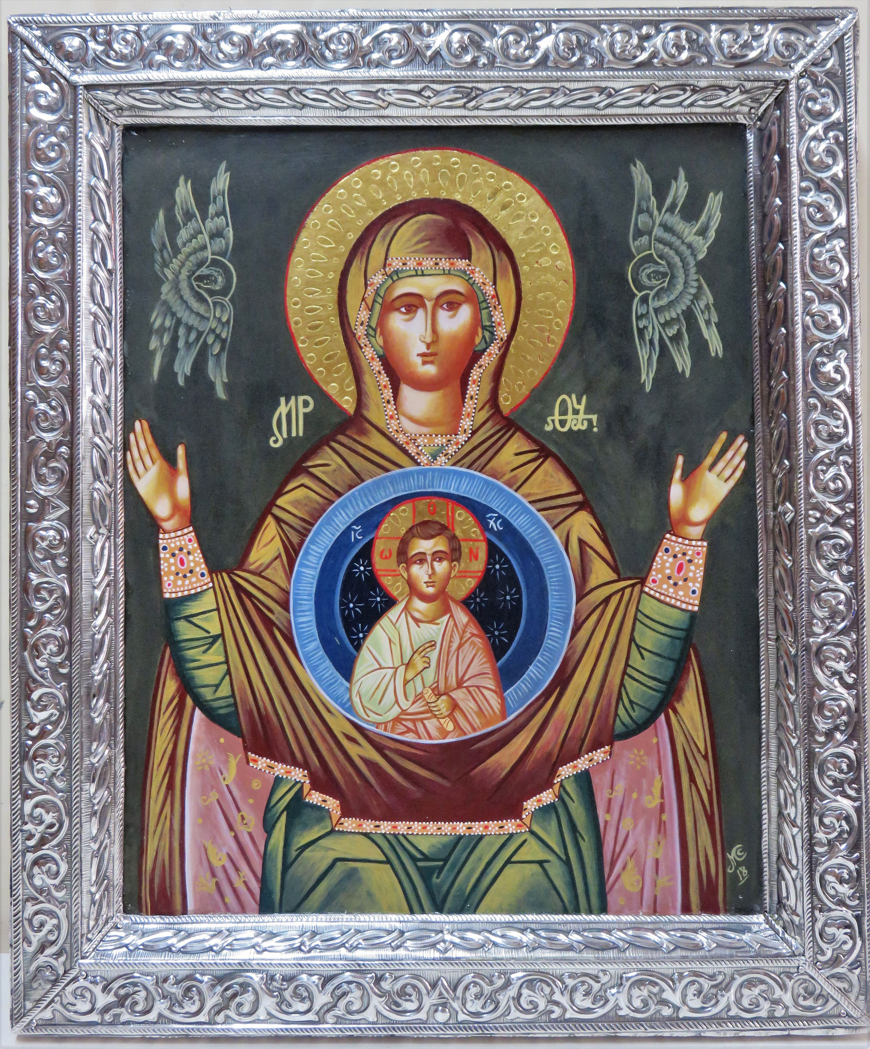 VIRGEN DEL SIGNO REPUJADO A MANO EN PLATA DE LEY  44 X 38    1.200 €