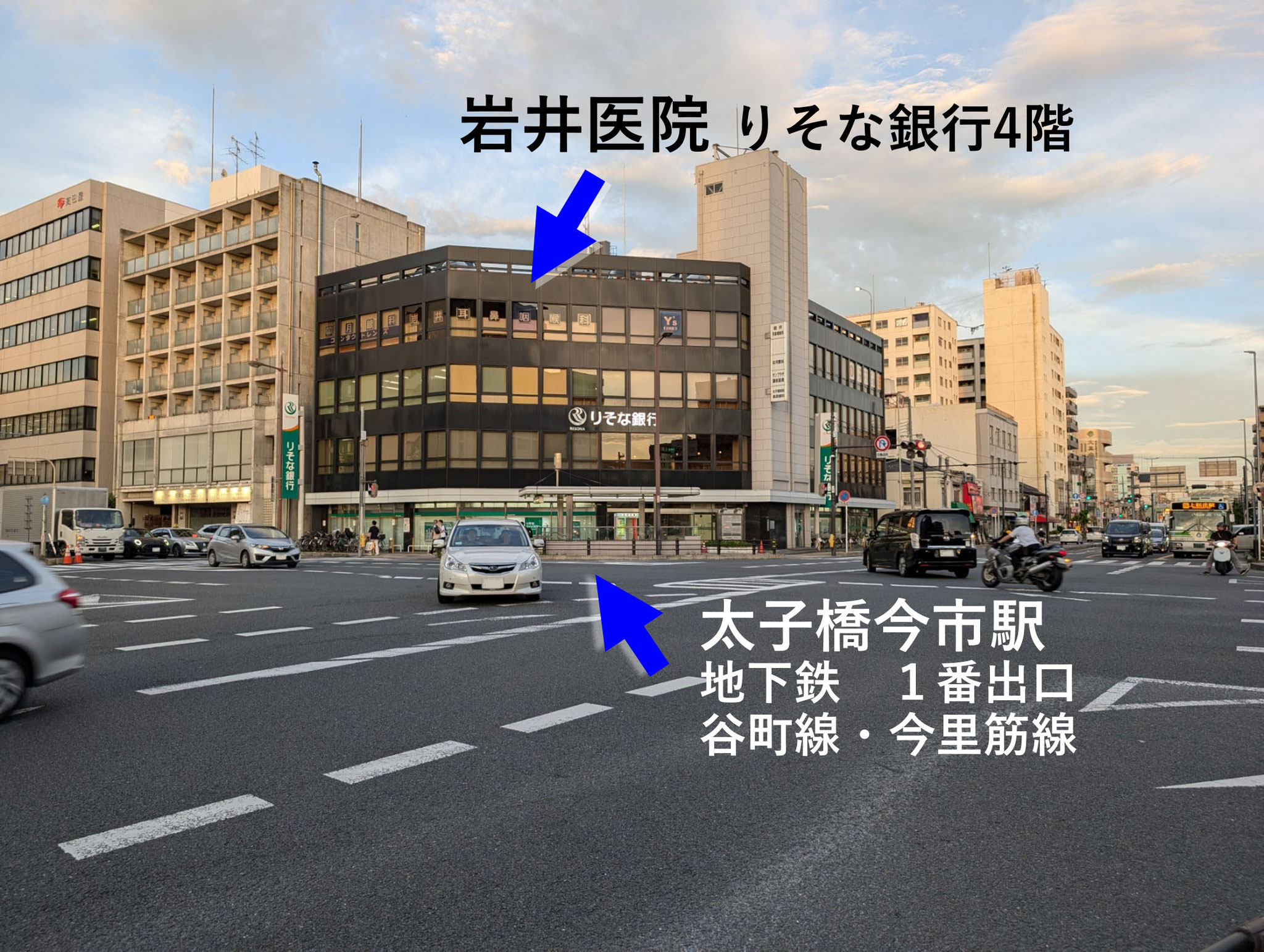 岩井医院と太子橋今市交差点
