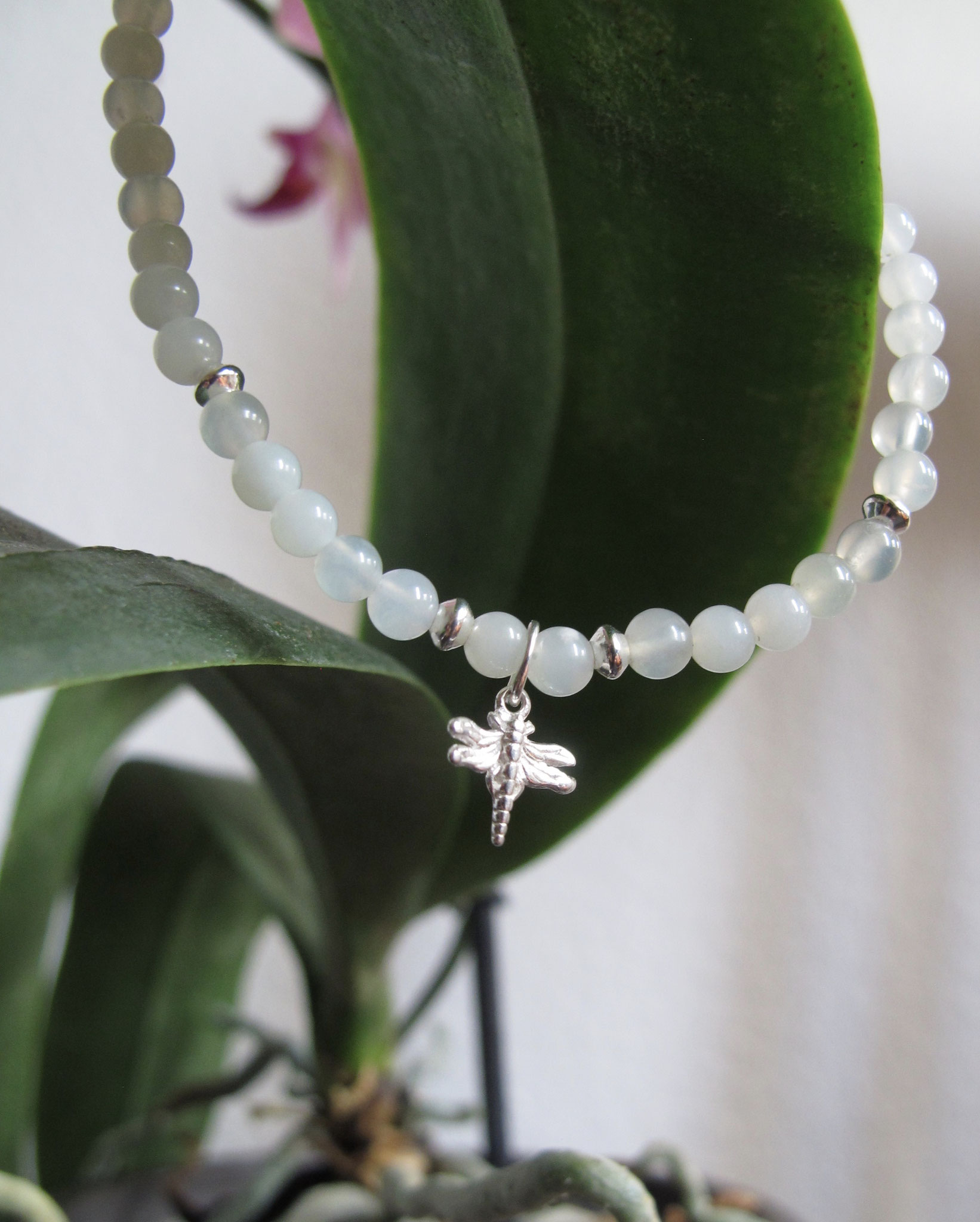 Chinese Jade with 925 Sterling silver elements and dragonfly charm (sold)