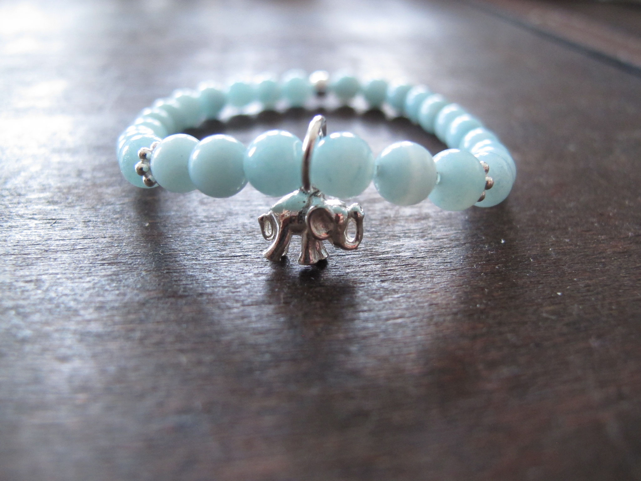 Big beads of amazonite with a 925 Sterling silver elephant charm (sold)