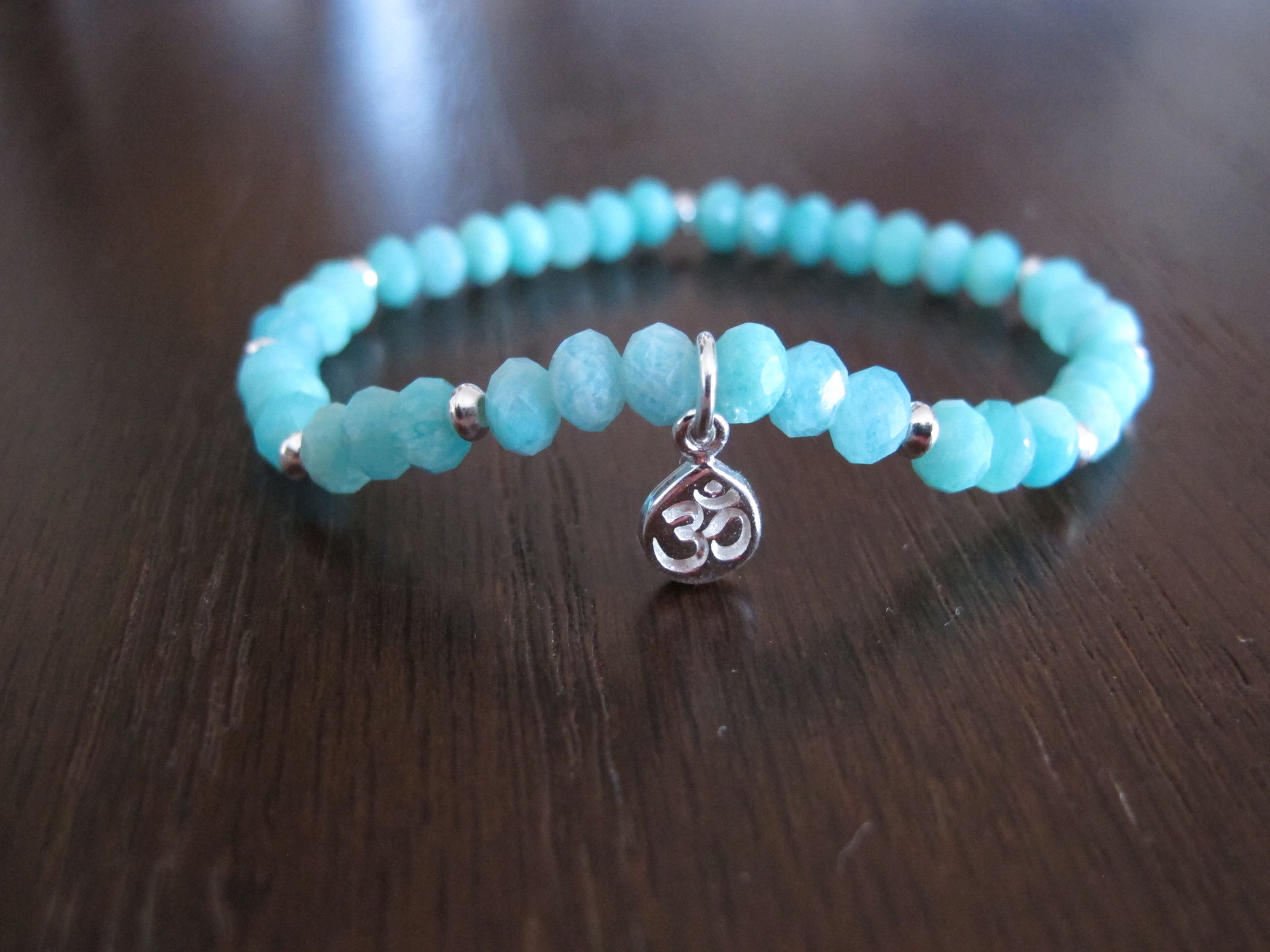 Faceted amazonite beads with a 925 Sterling silver "OM" charm