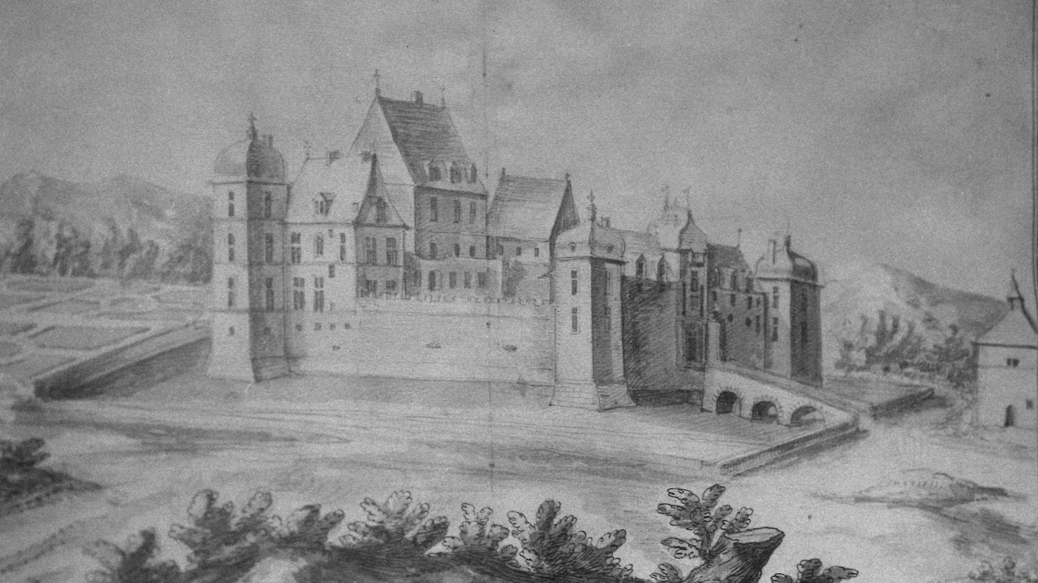 Château de Flèchéres - dessin de Etienne de Martellange "Hypothèse de bâtiment semblable au Pavilion Fouquet de la Varennes" Peut-être le même architecte