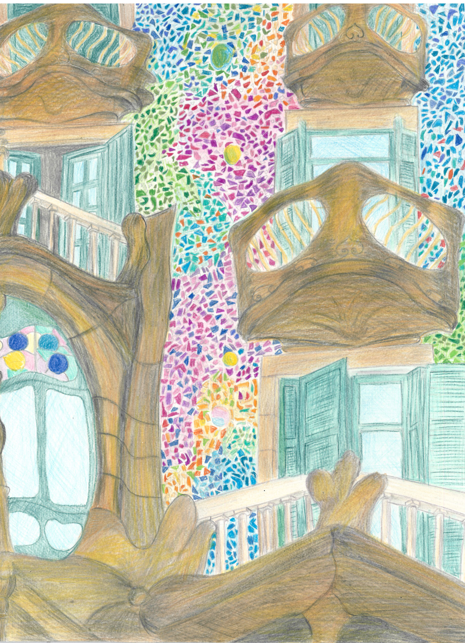 Alessia Marano, Facciata Casa Batllò , Grafite colorata su carta