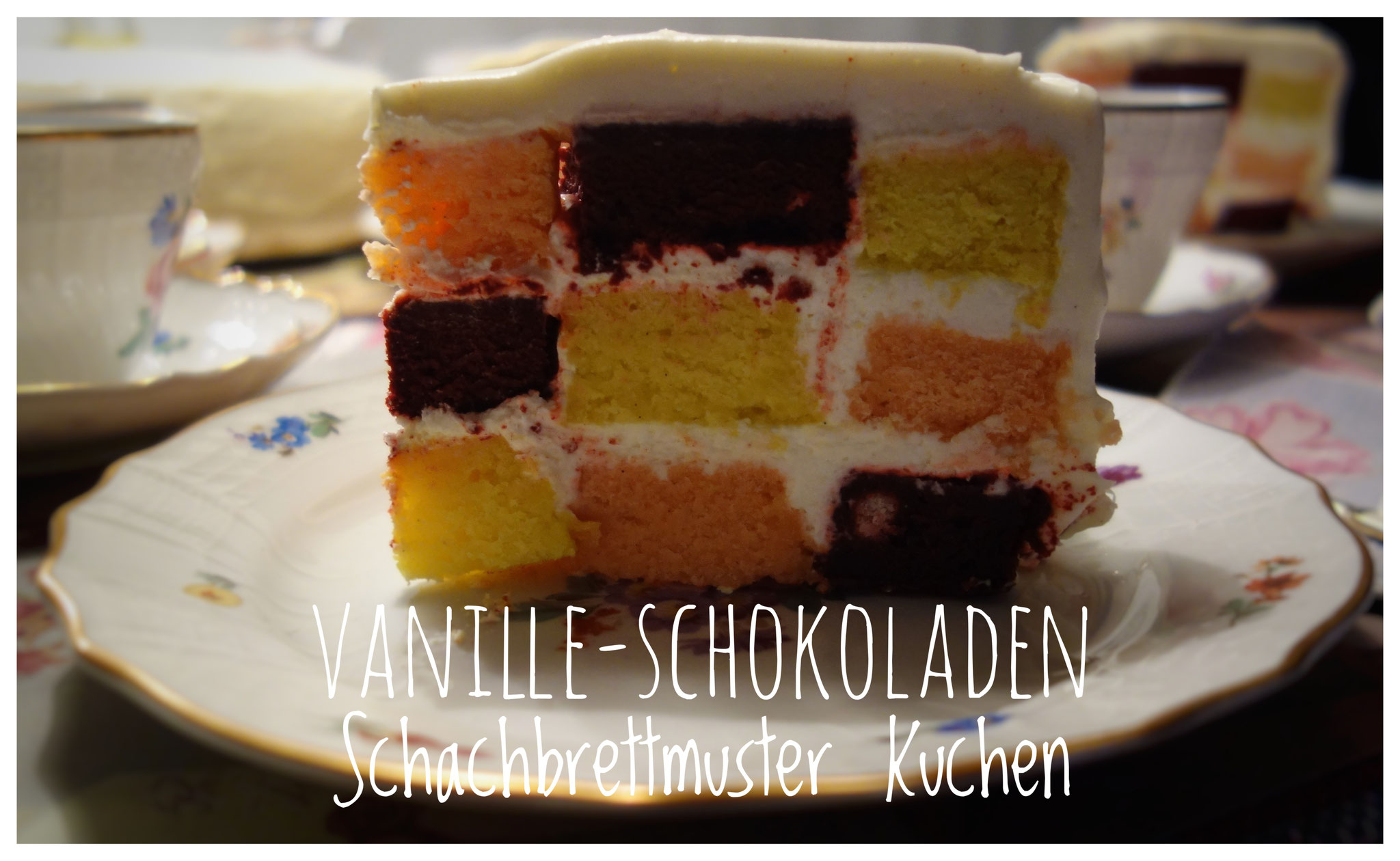 Schachbrettmuster Kuchen - Velvet: Schokoladen & Vanille Kuchen mit Frischkäse-Creme