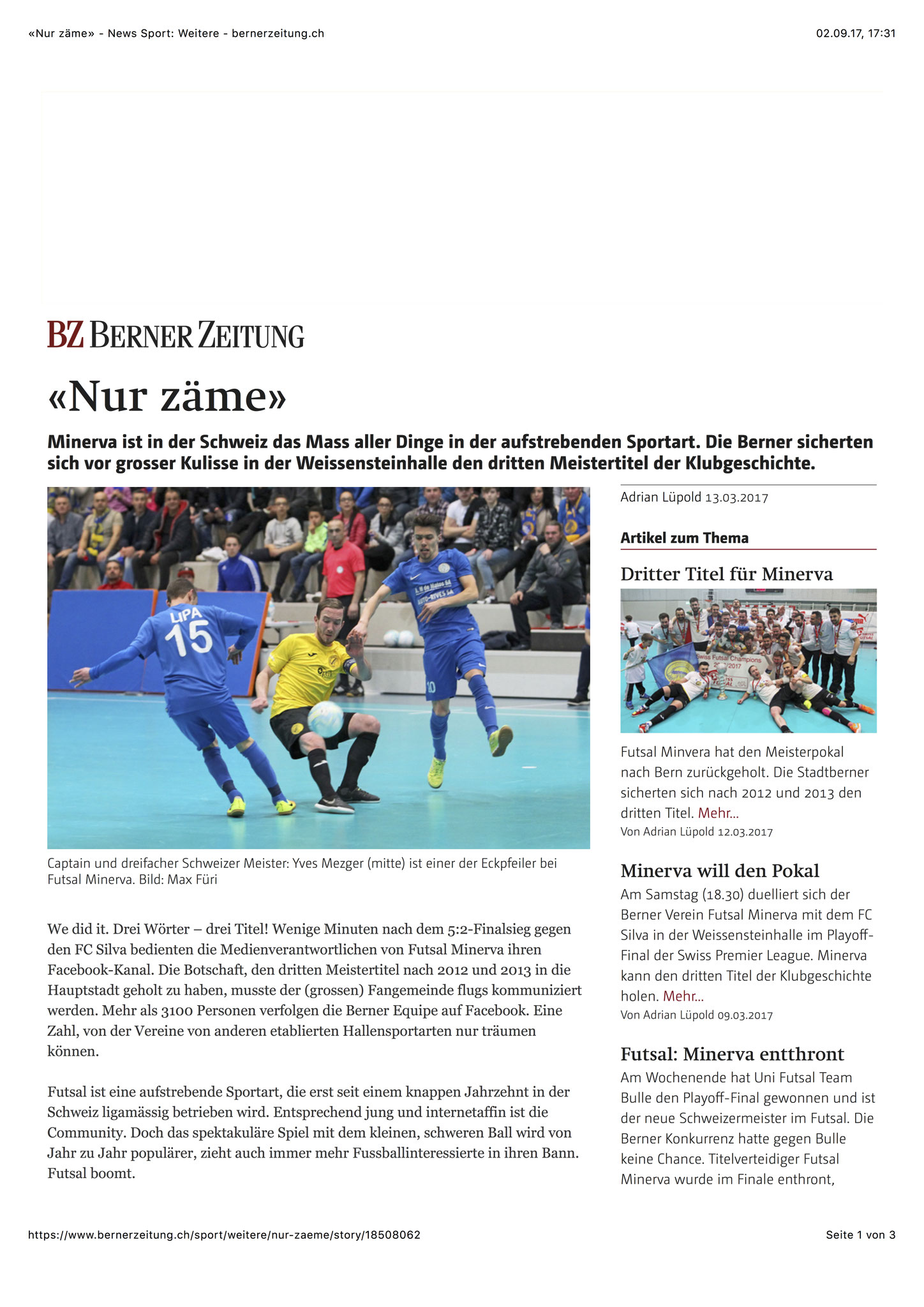Berner Zeitung BZ - 13. März 2017 - S. 1