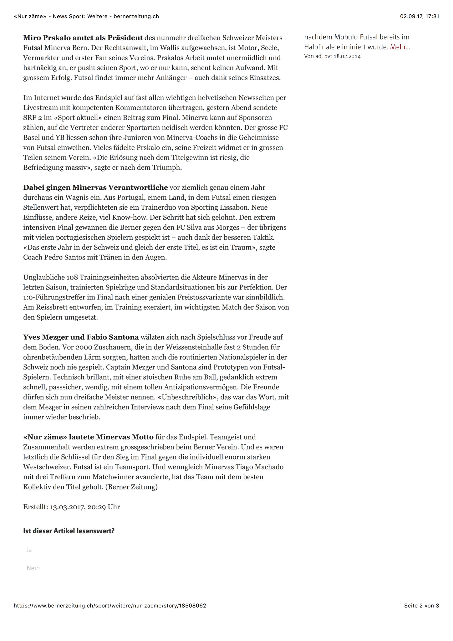 Berner Zeitung BZ - 13. März 2017 - S. 2