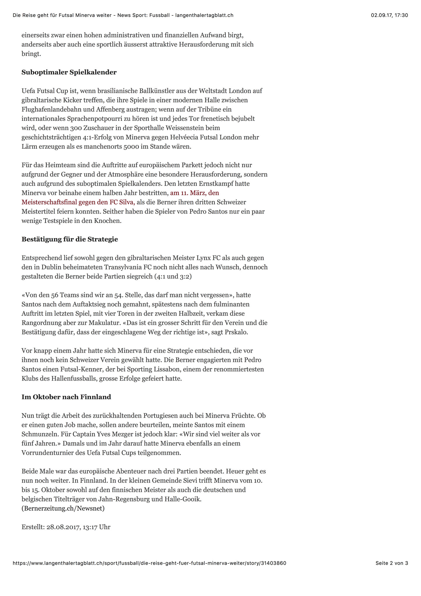Berner Zeitung BZ - 28. August 2017 - S. 2
