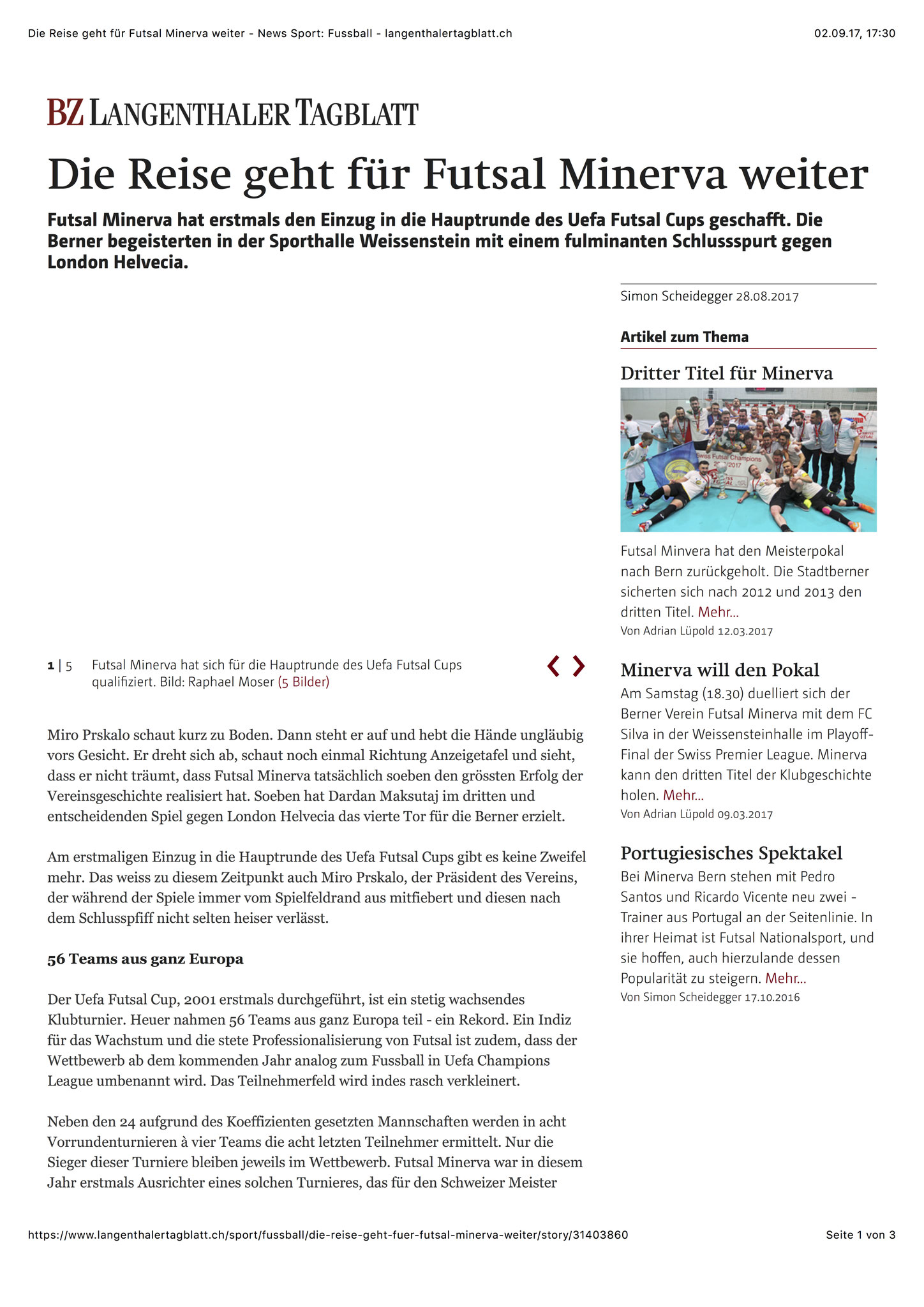 Berner Zeitung BZ - 28. August 2017 - S. 1
