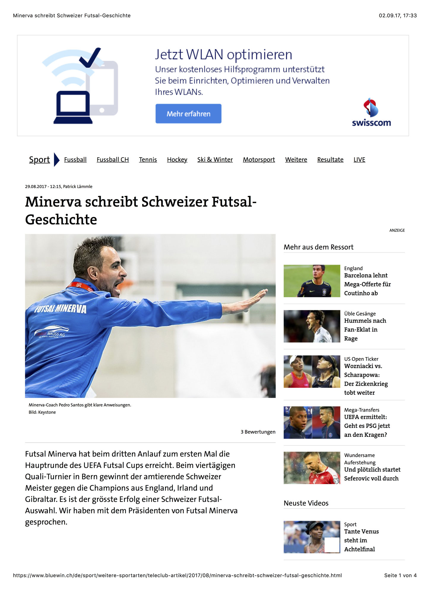 Bluewin Sport - 28. August 2017 - S. 1