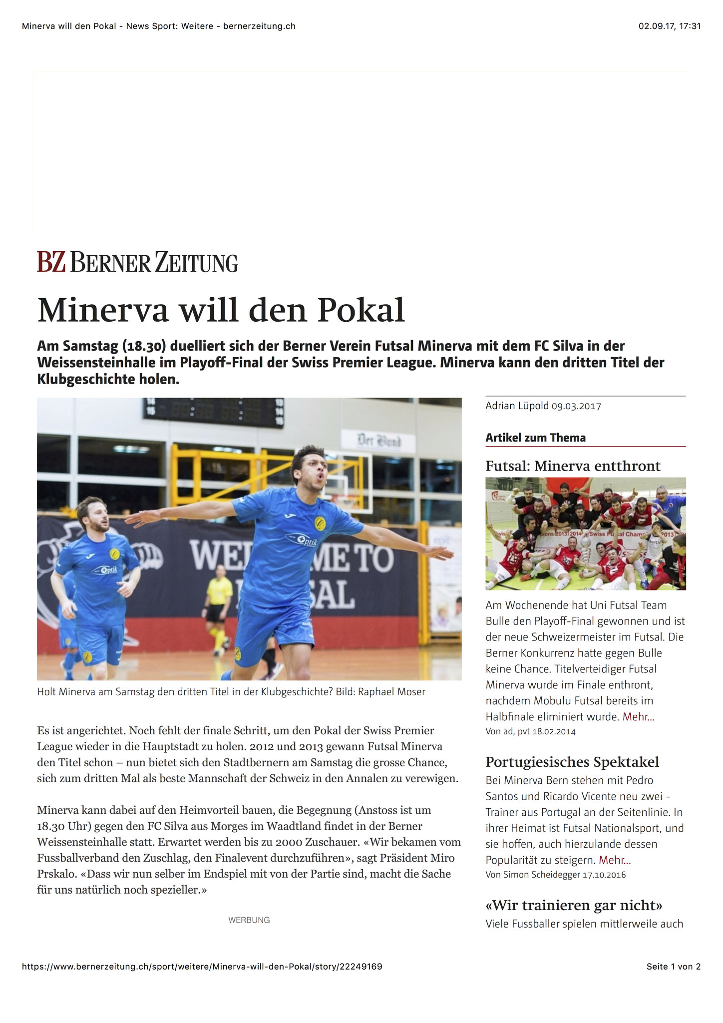 Berner Zeitung BZ - 09. März 2017 - S. 1