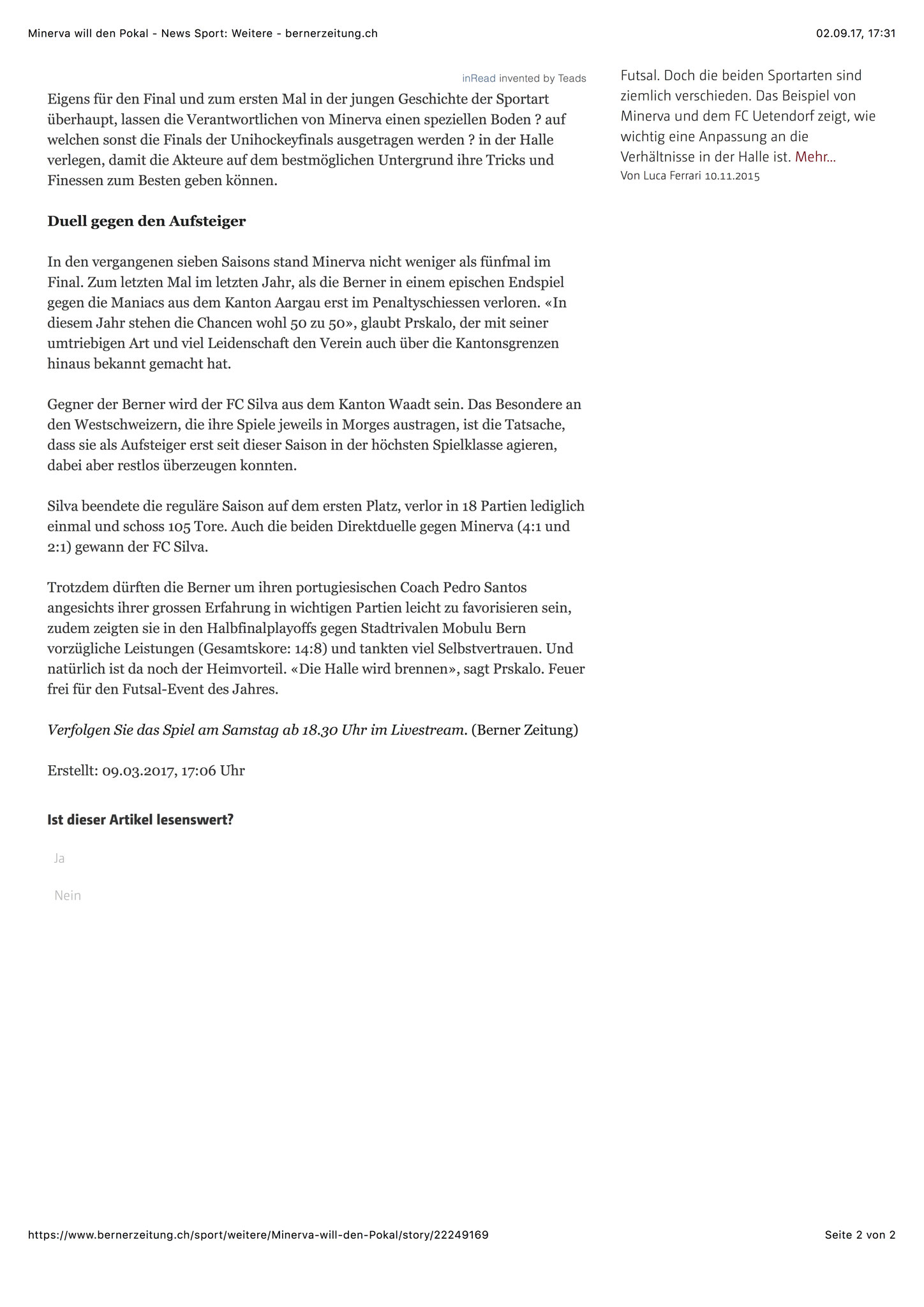 Berner Zeitung BZ - 09. März 2017 - S. 2