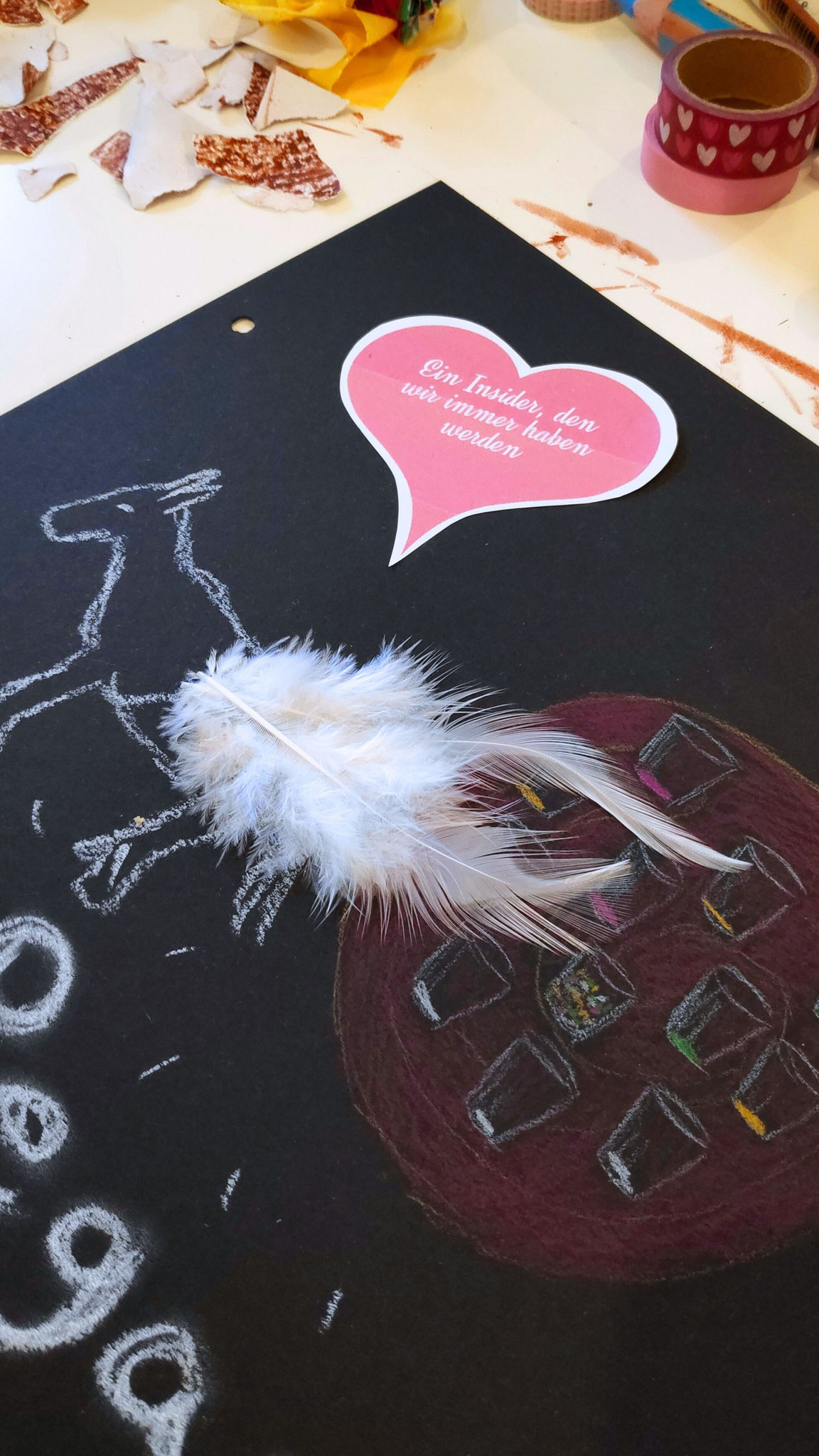 Kreative Buchseite mit Feder – JGA Brautbuch Workshop Rebecca Schella
