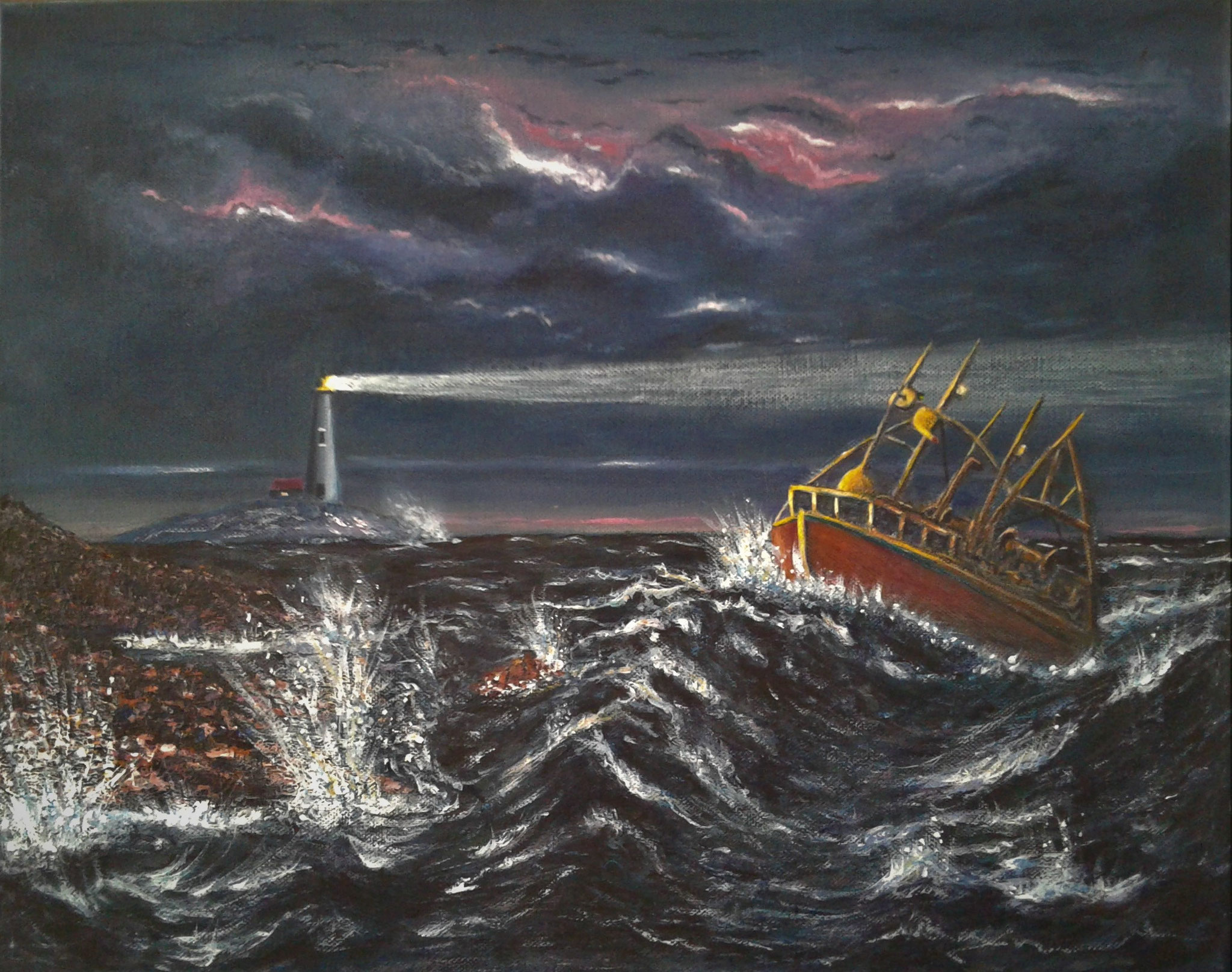 Bateau dans la tempête  peinture acrylique
