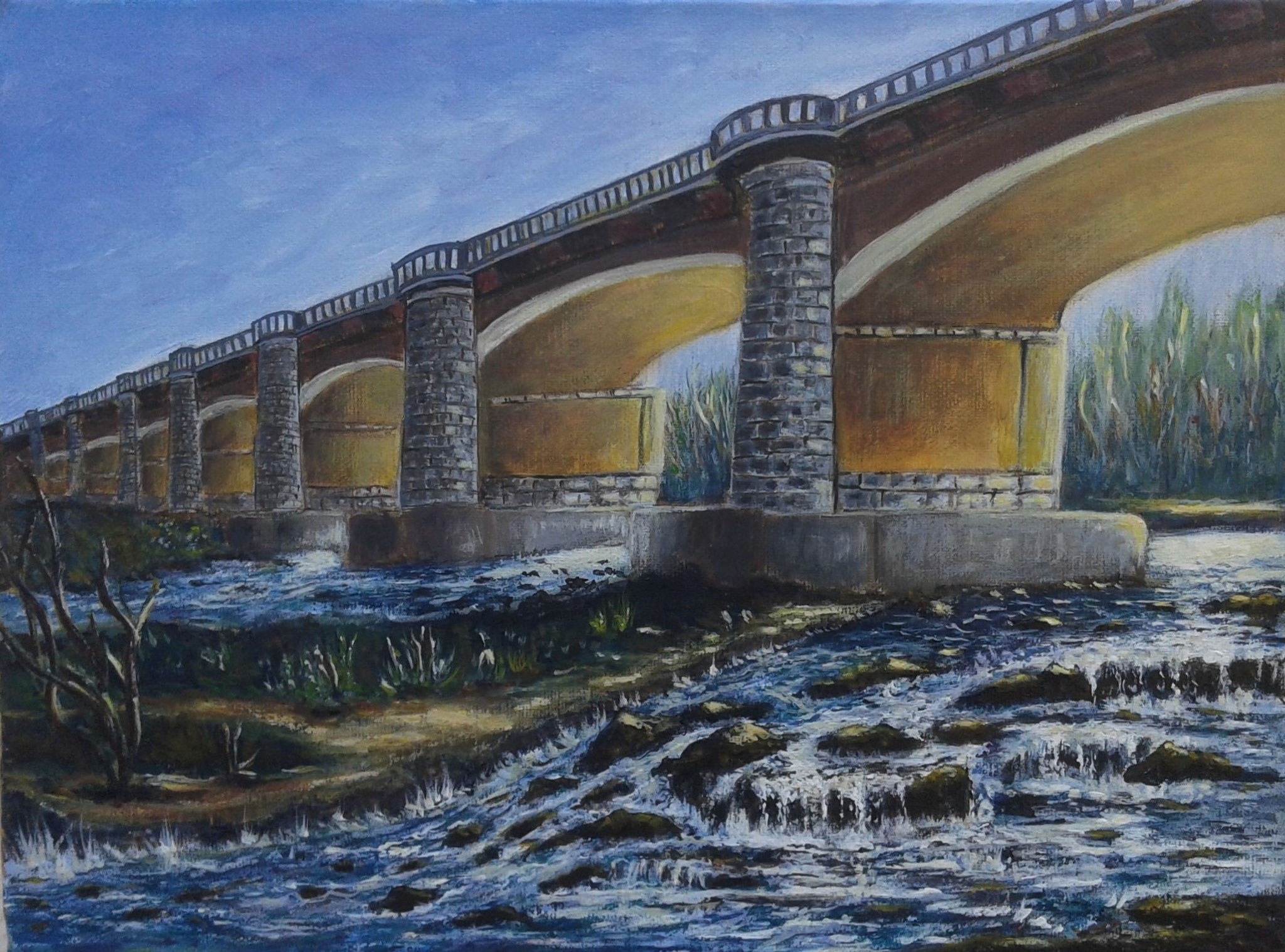 Pont du Bord de la Têt à Perpignan, tableau acrylique de Bernard Legros