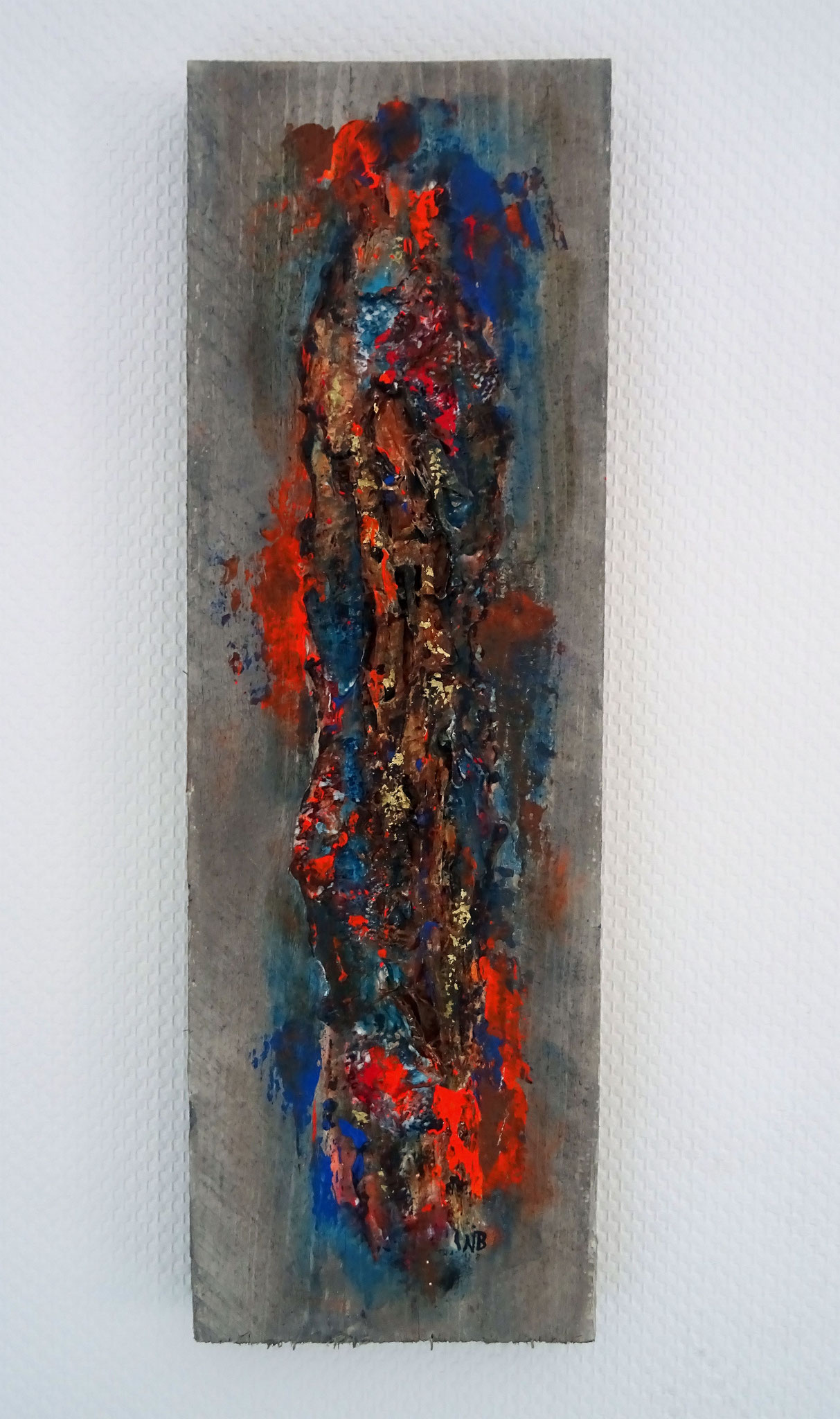 Glut (19x60x3) - aus der Kunst-Reihe "Back to nature" - Applikation auf Holz