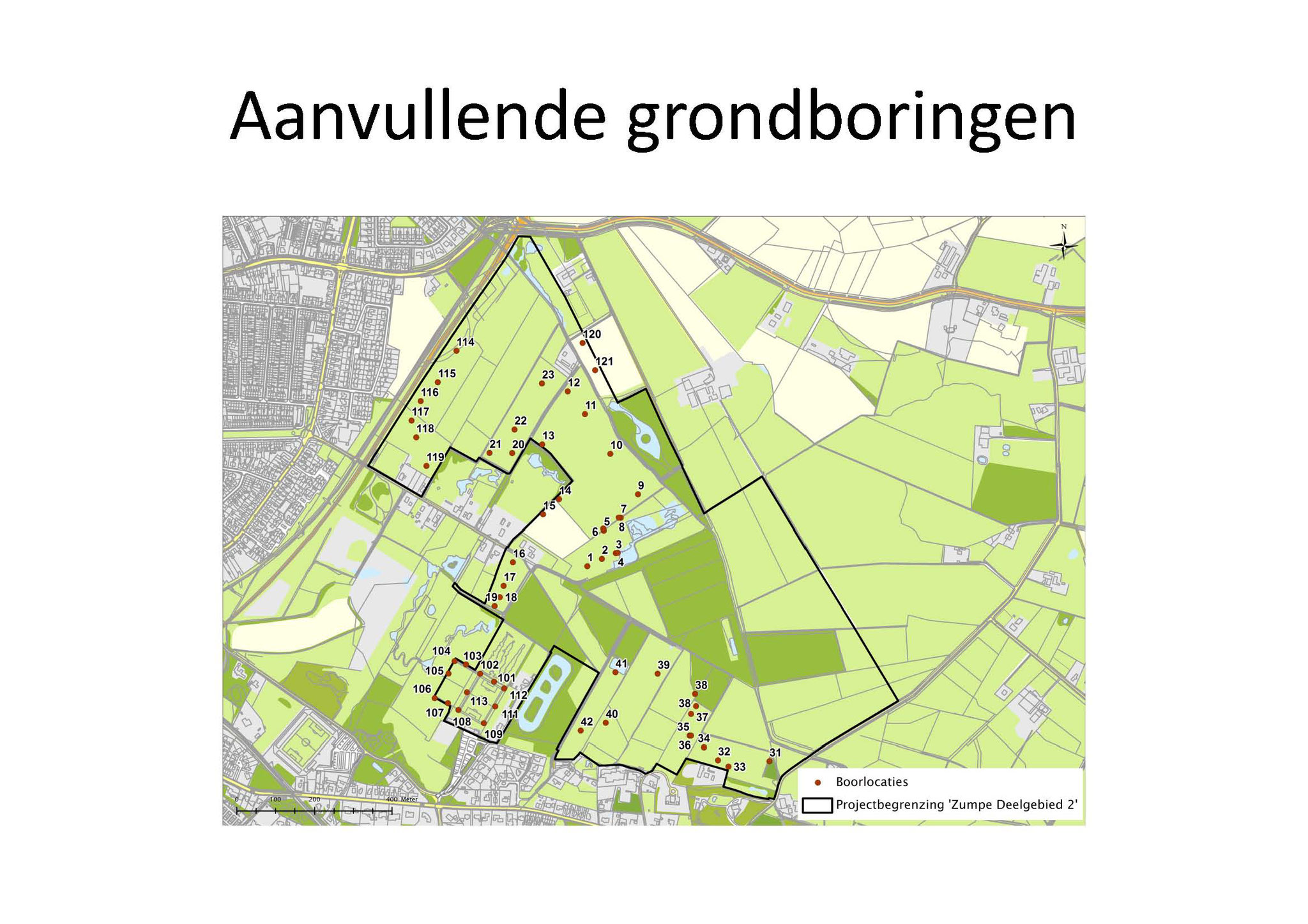 Omdat lokaal de voedselrijke bovengrond zal worden afgegraven, waren extra grondboringen nodig.