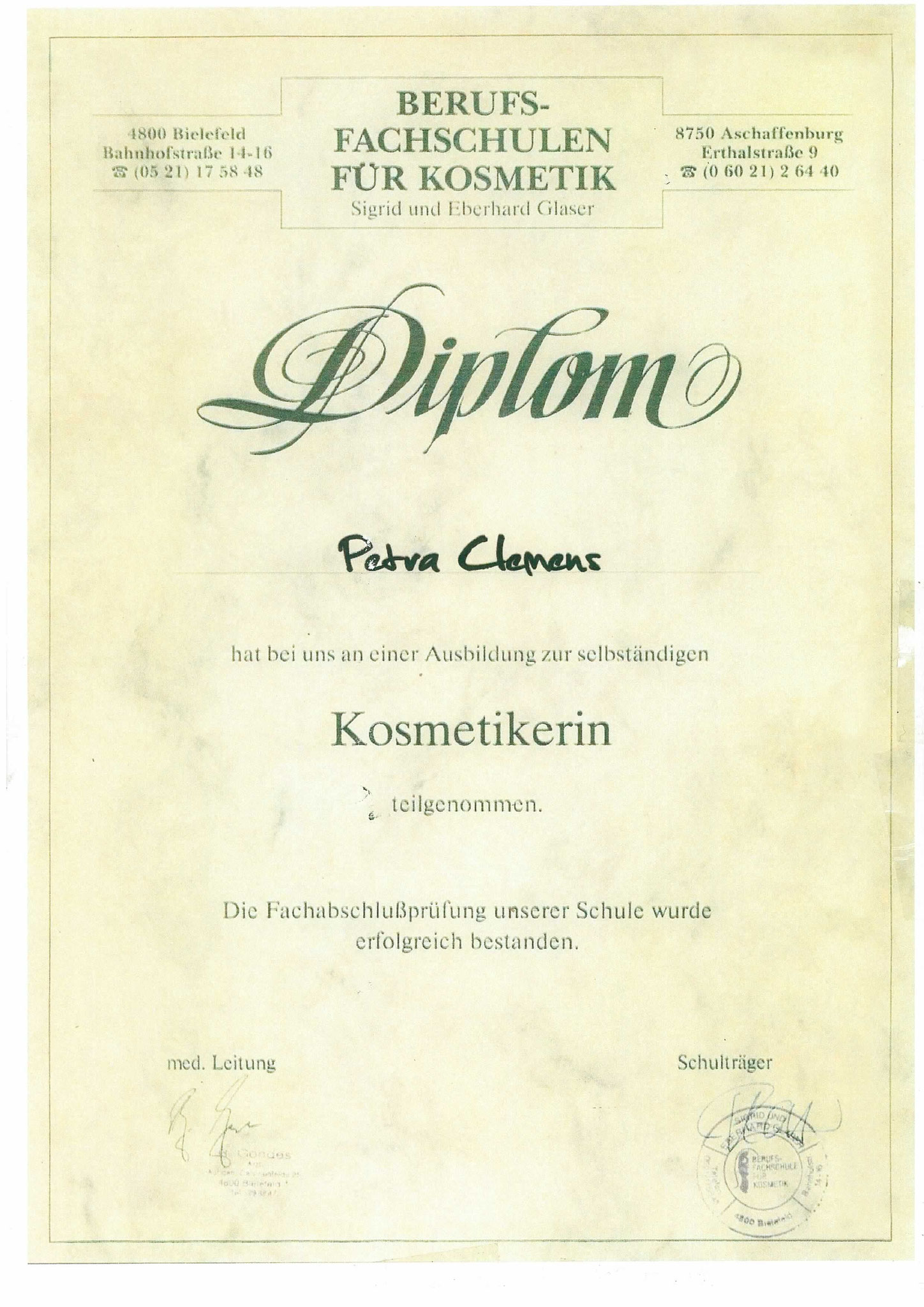Diplom Kosmetikerin 1997