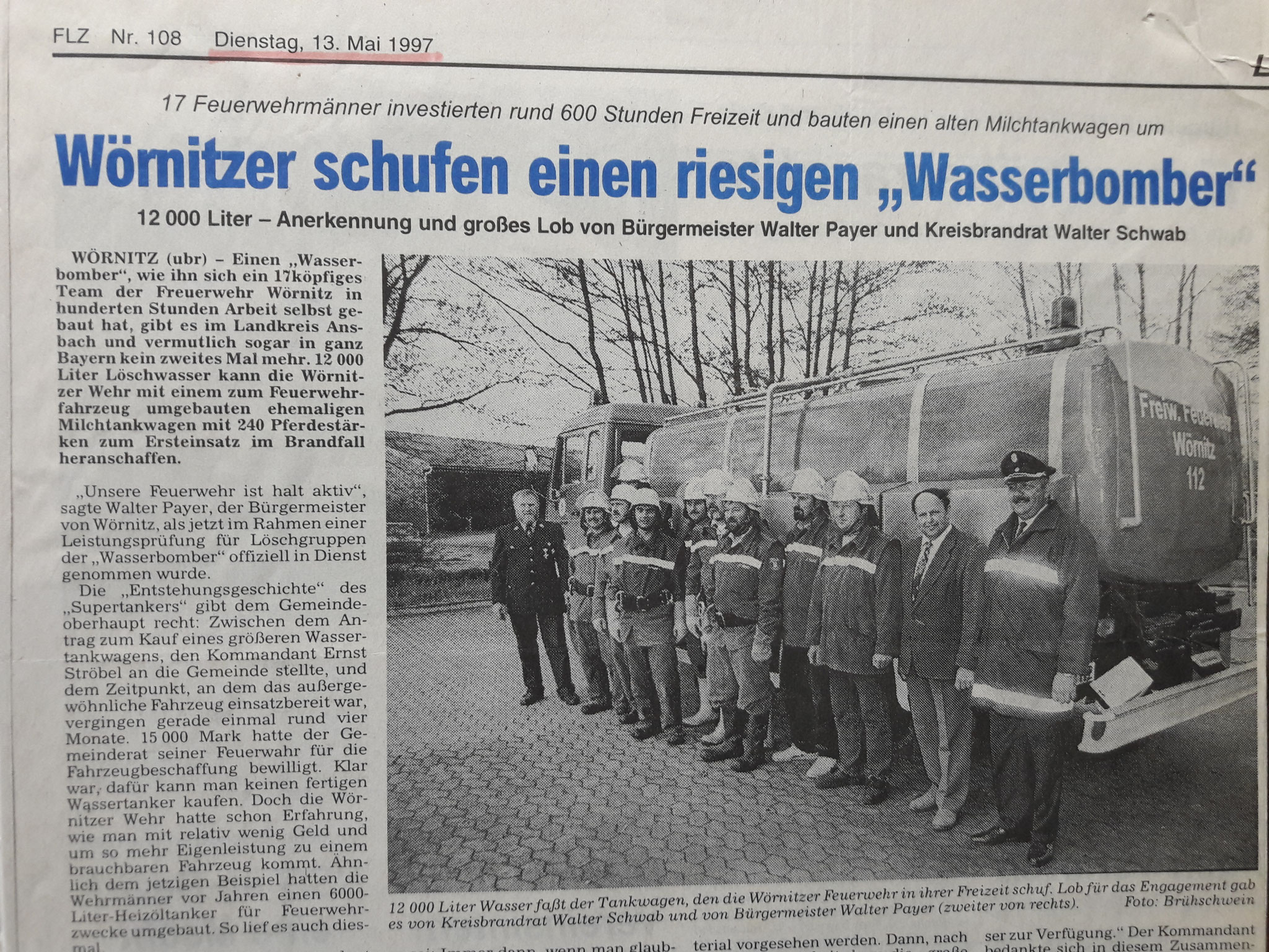 1997: Umbau vom Milchtanker zum Feuerwehrfahrzeug