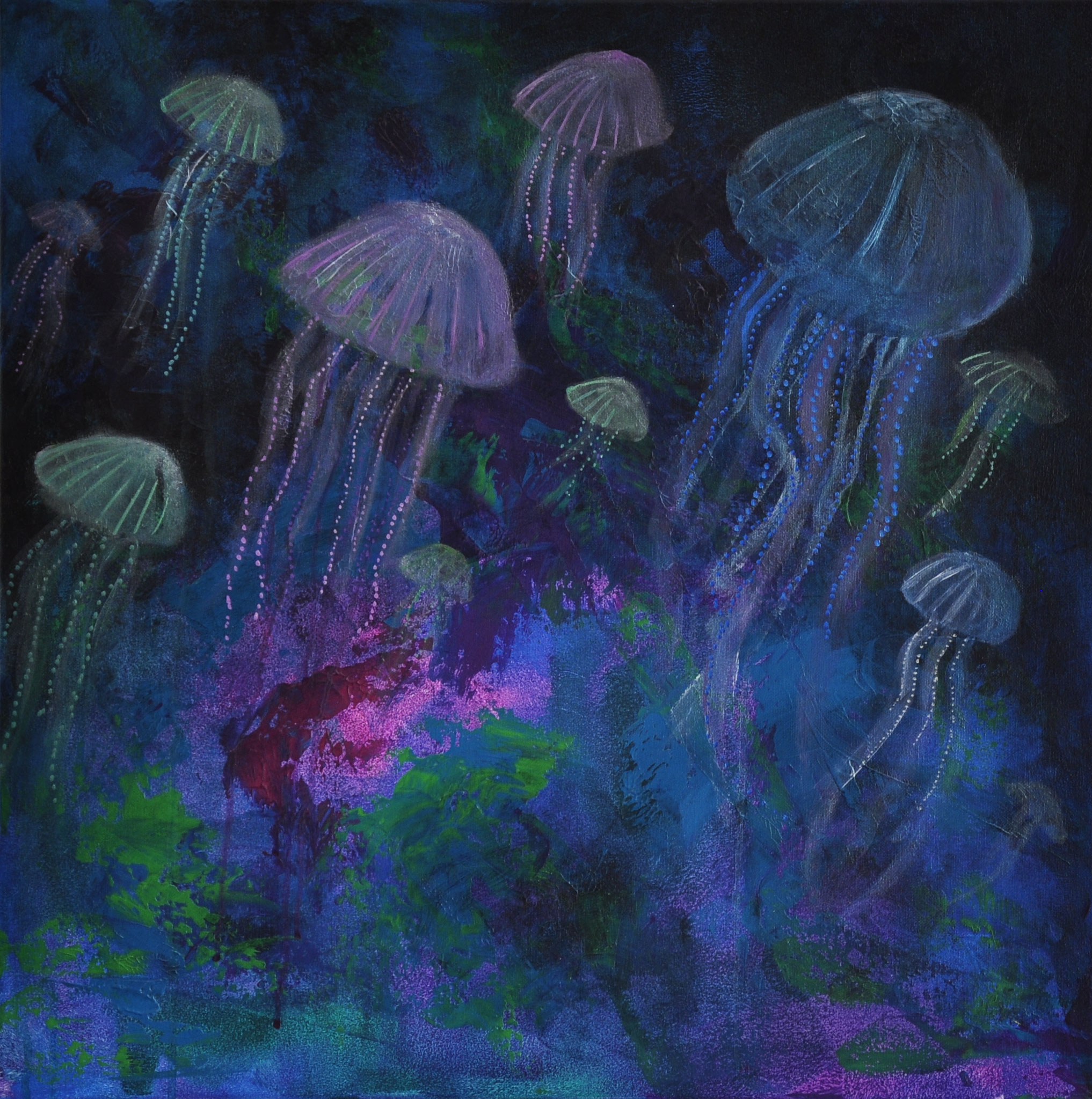 Jellyfish Serenity (2014) - Acrylic and Mixed Media on canvas - 60 x 60 cm